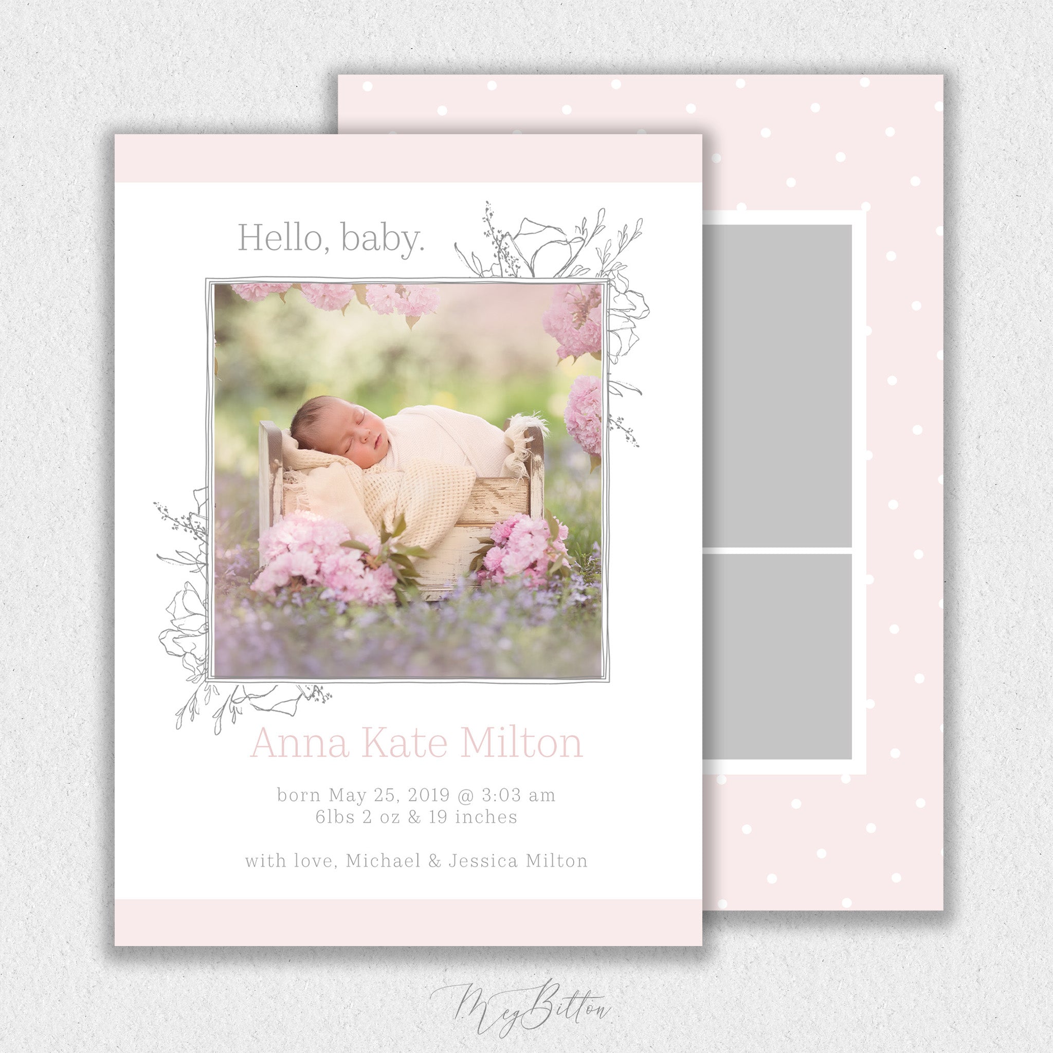 Baby Girl Pink Pastels Announcement Template