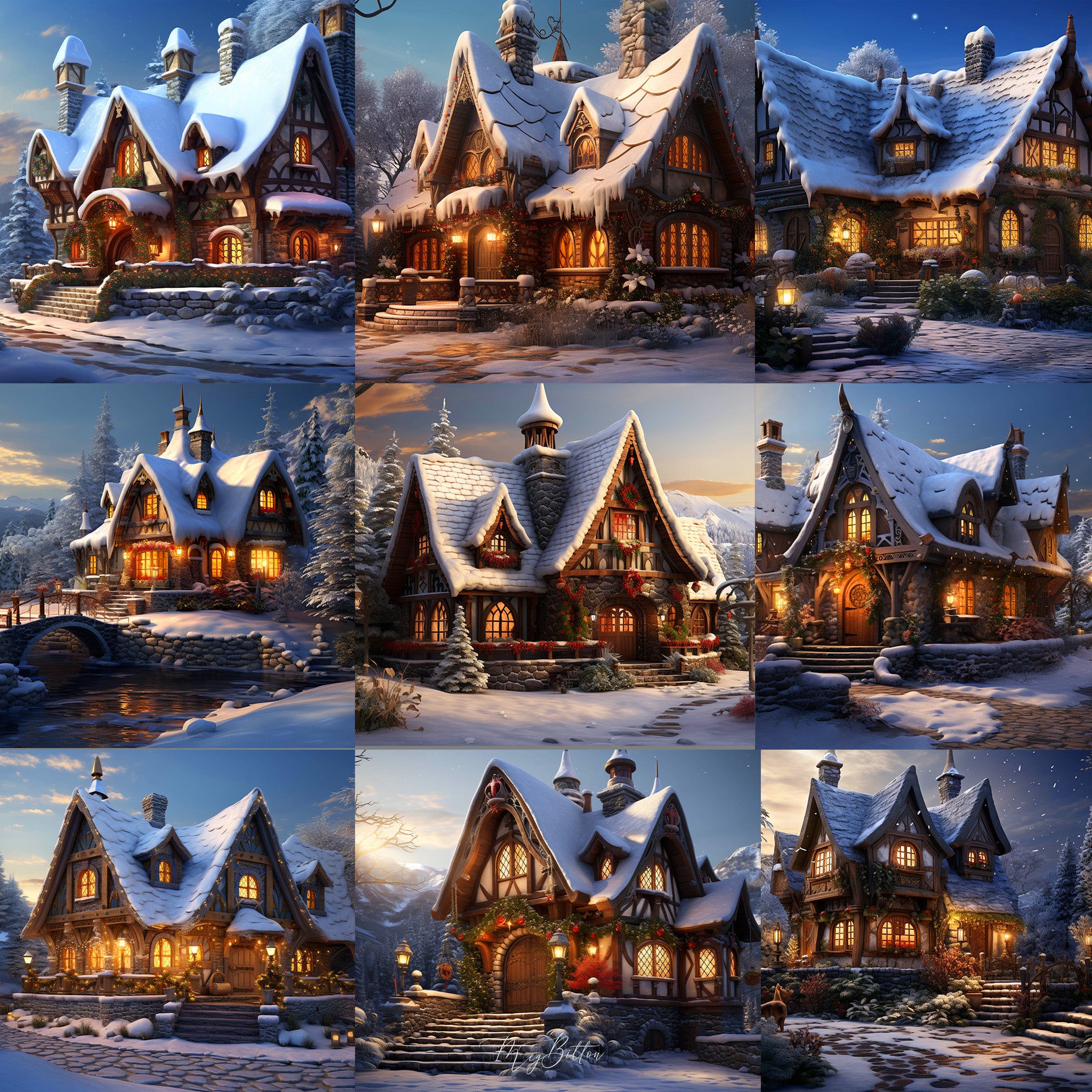 Christmas Cabin Background Bundle