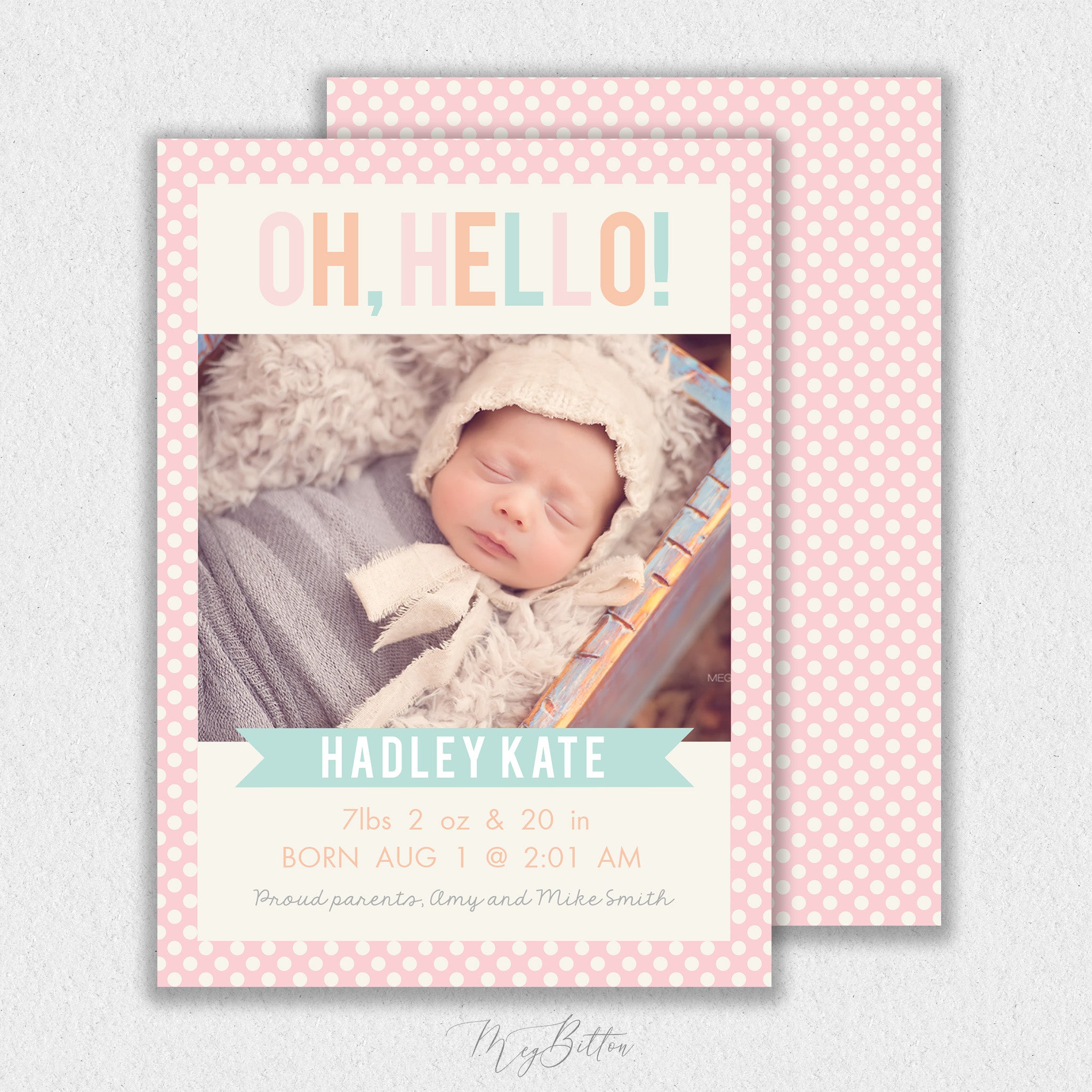 Girl Pastel Polka Dots Announcement Template