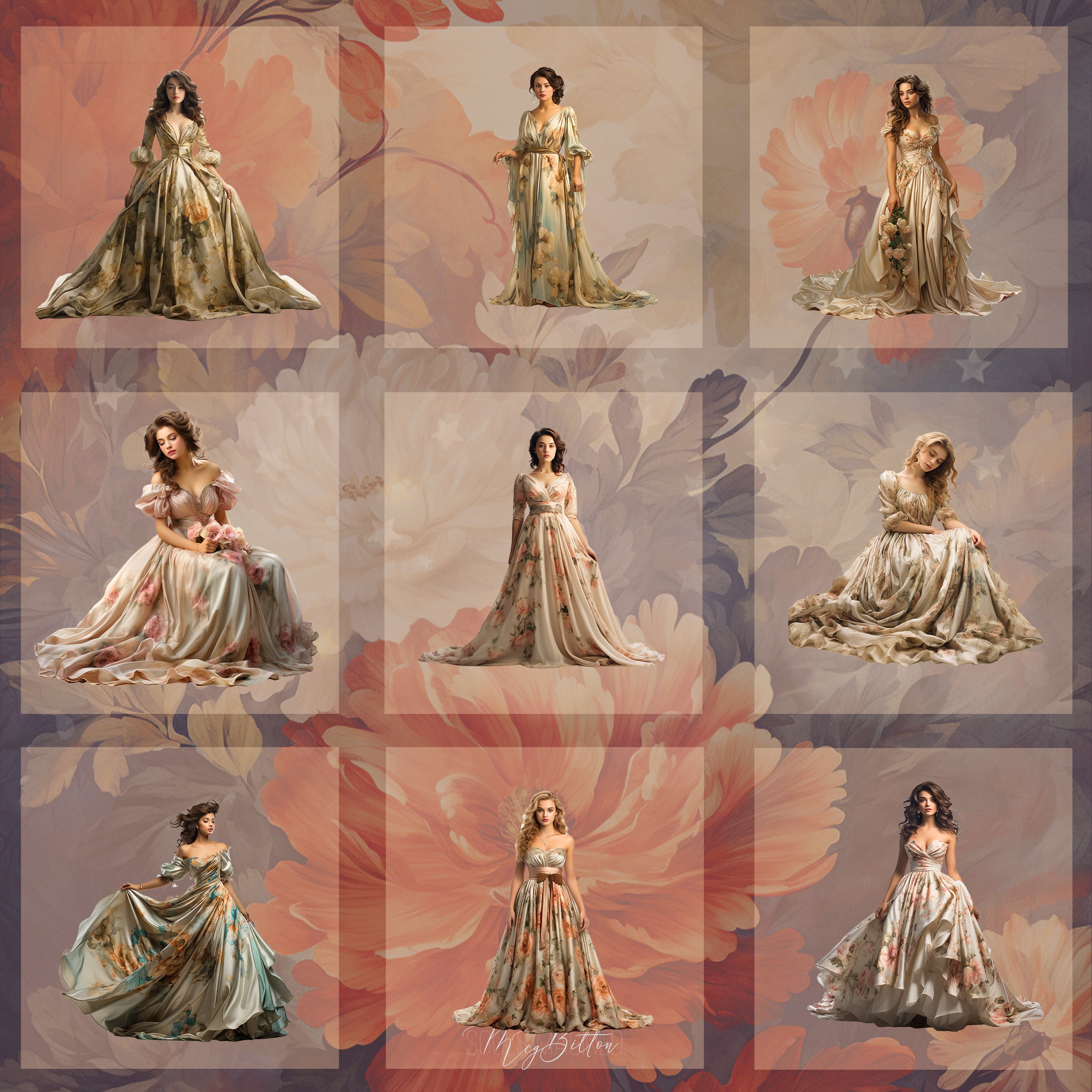 Vintage Autumn Gown Model Overlays