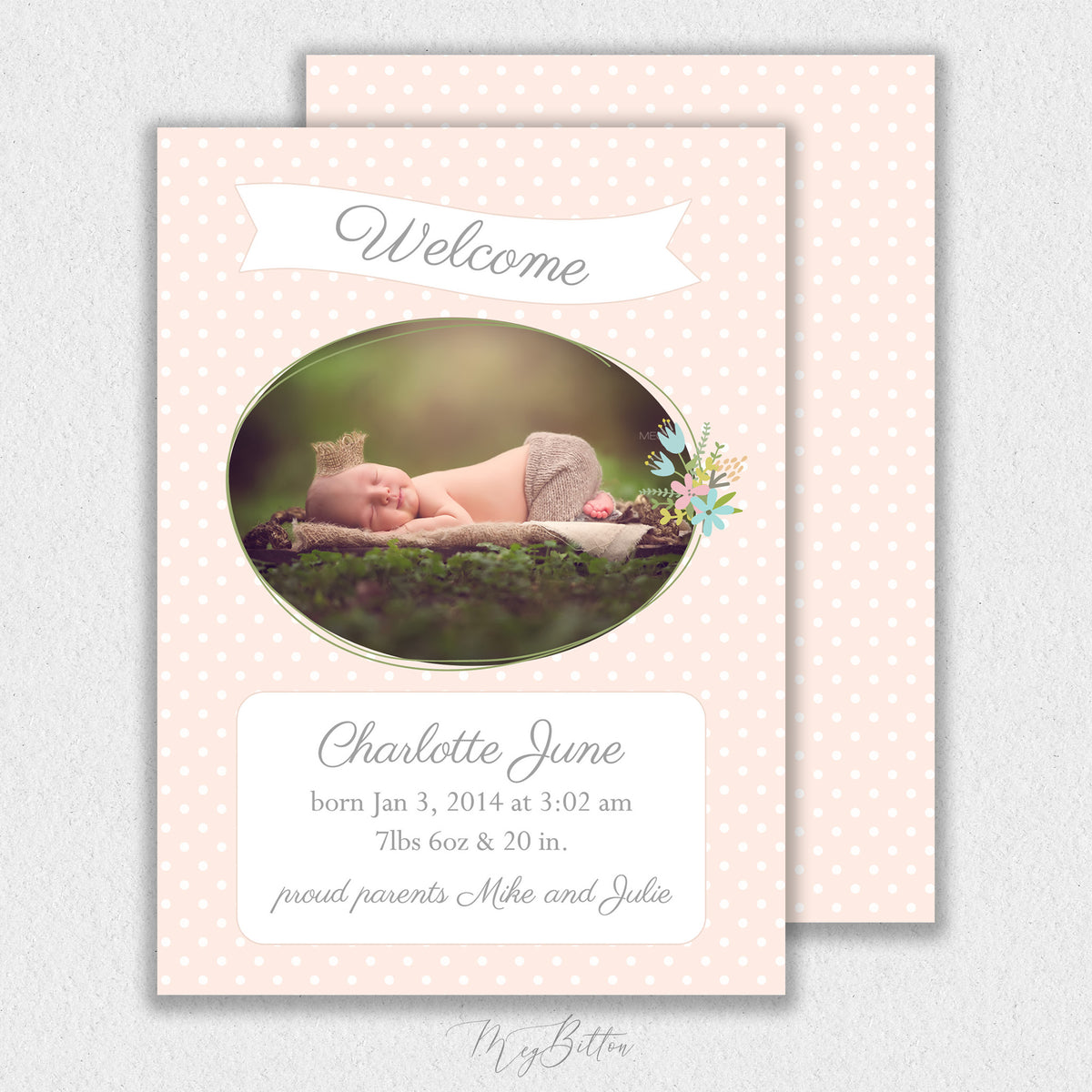 Girl Peach Dots Announcement Template