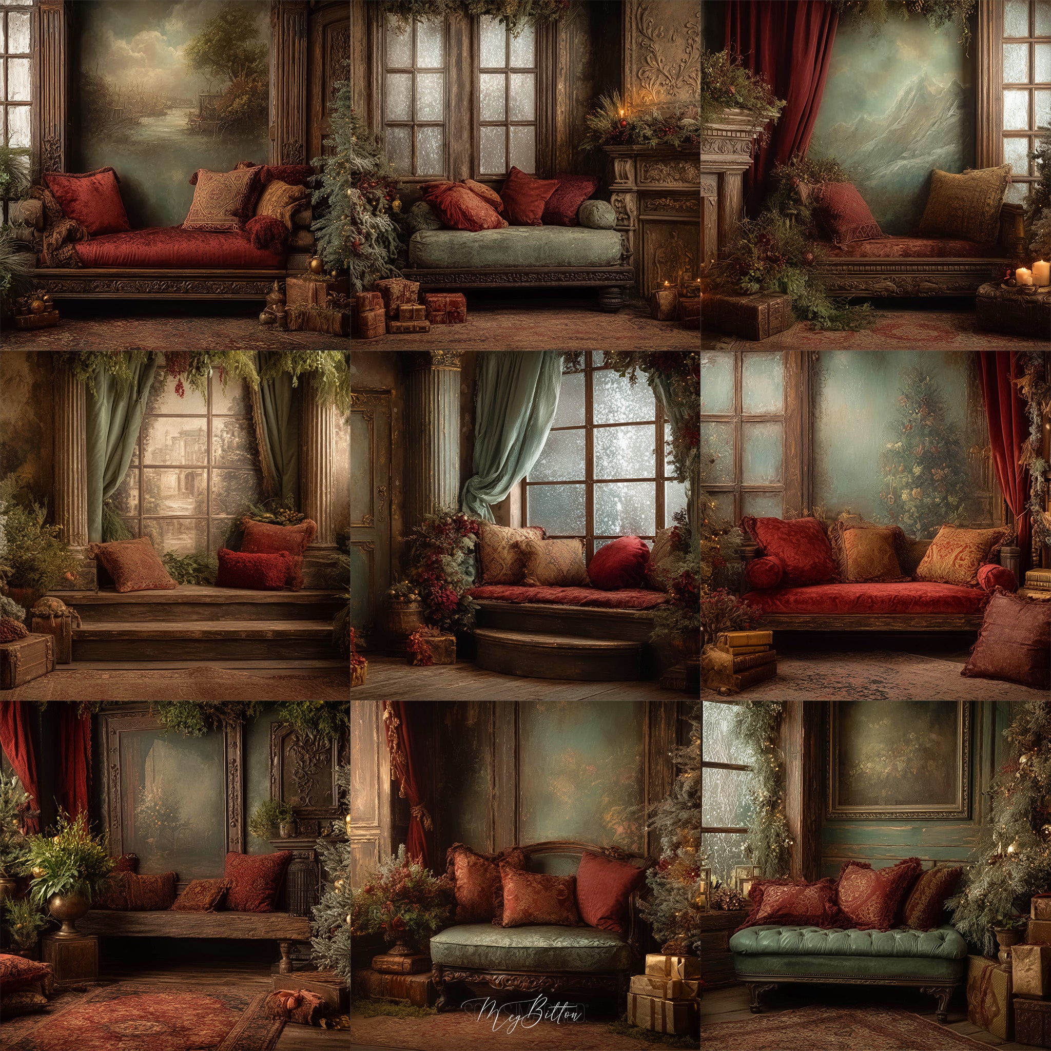 Painterly Christmas Studio Background Bundle