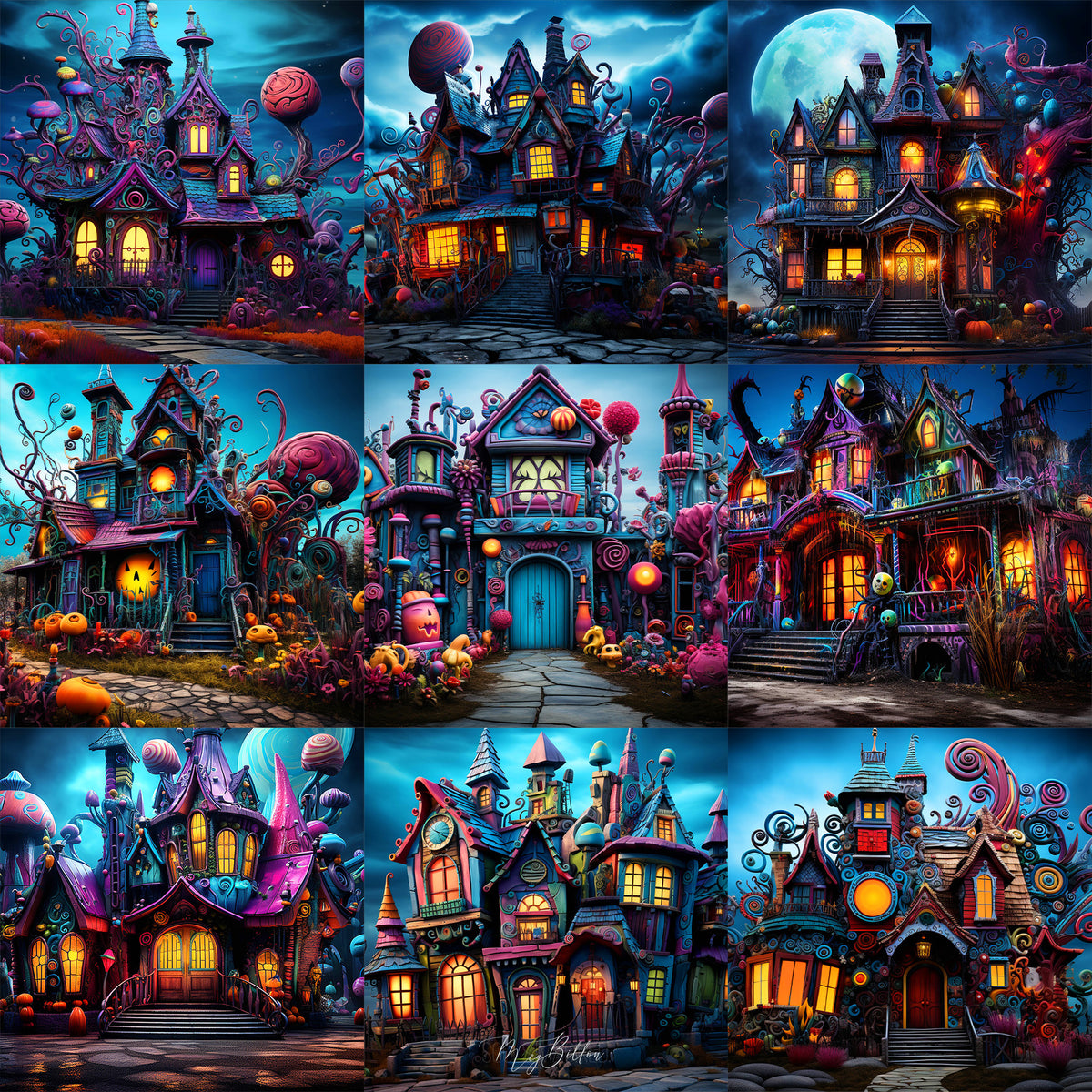 Whimsical Haunted House Background Bundle