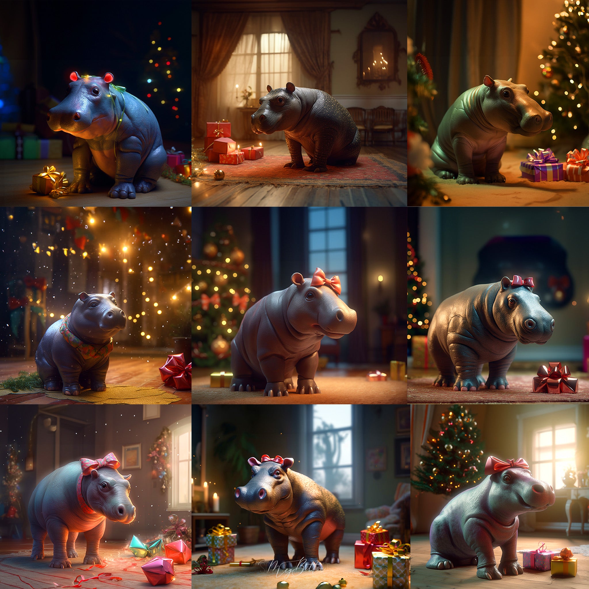 Hippopotamus for Christmas Background Bundle