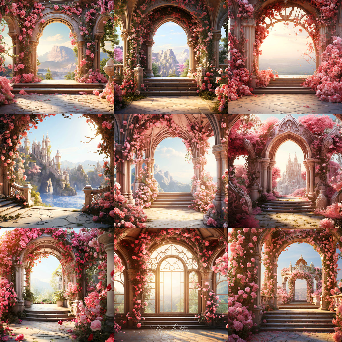 Rose Covered Arches Background Bundle