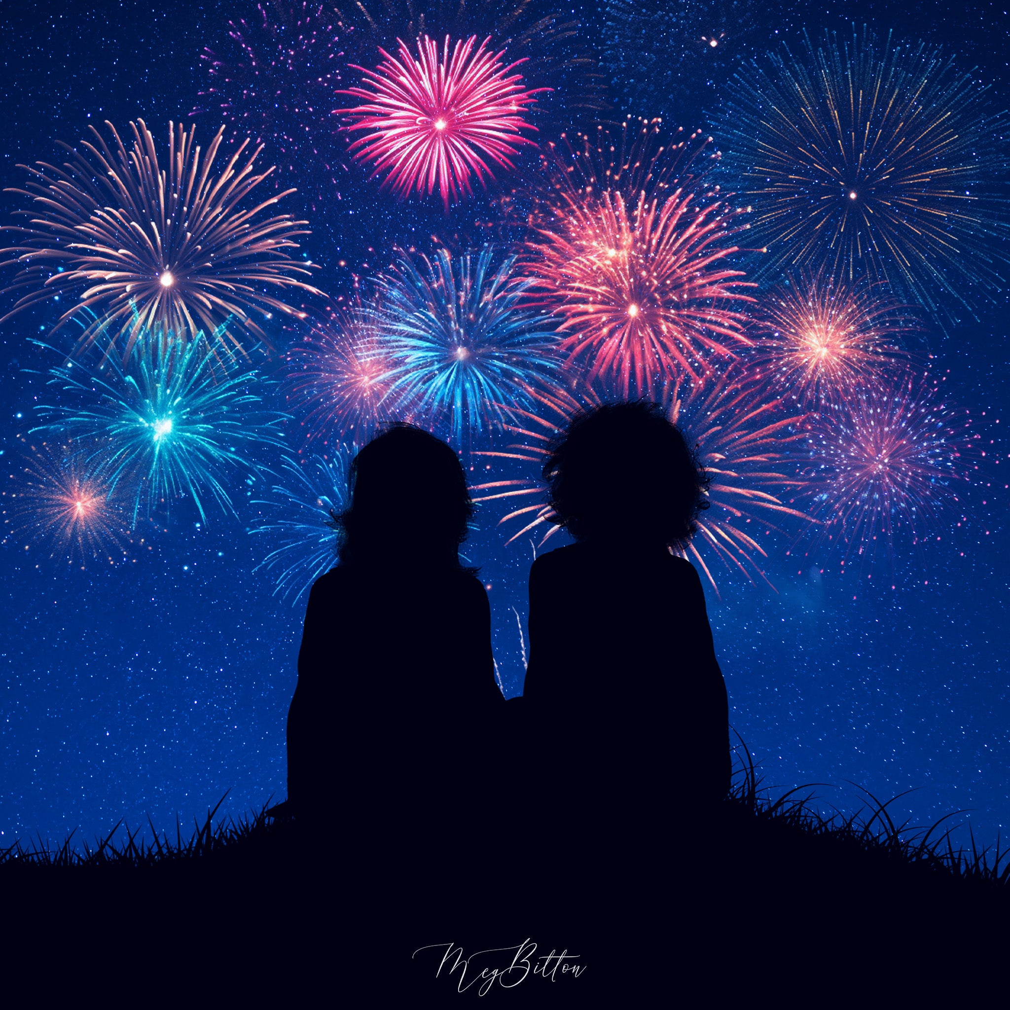 Fireworks Silhouettes Background, Overlays, Texture & Brush Kit