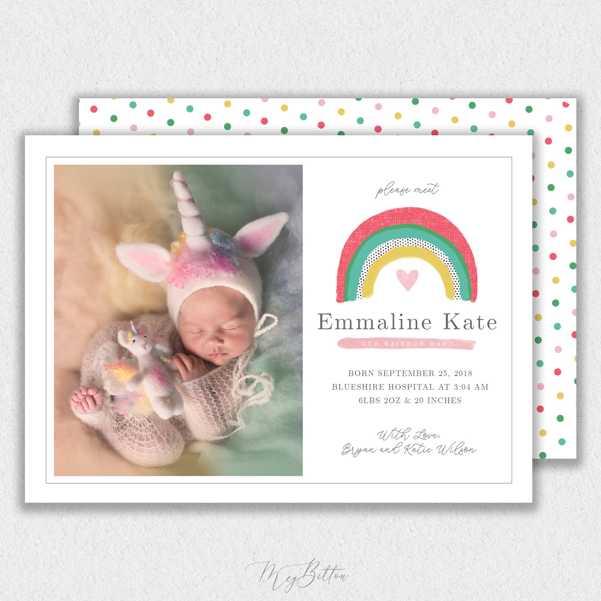 Girl Rainbow Baby Announcement Template