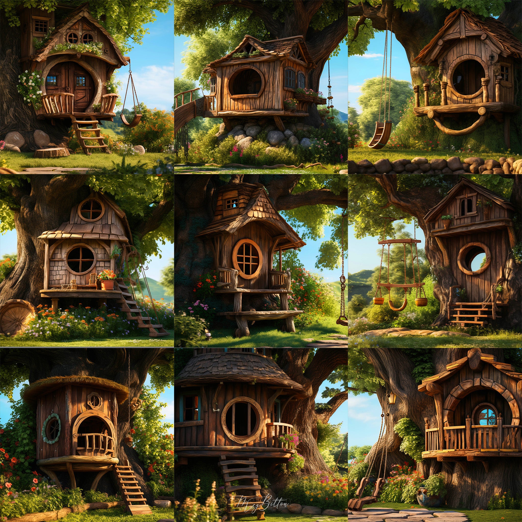 Summer Tree House Background Bundle