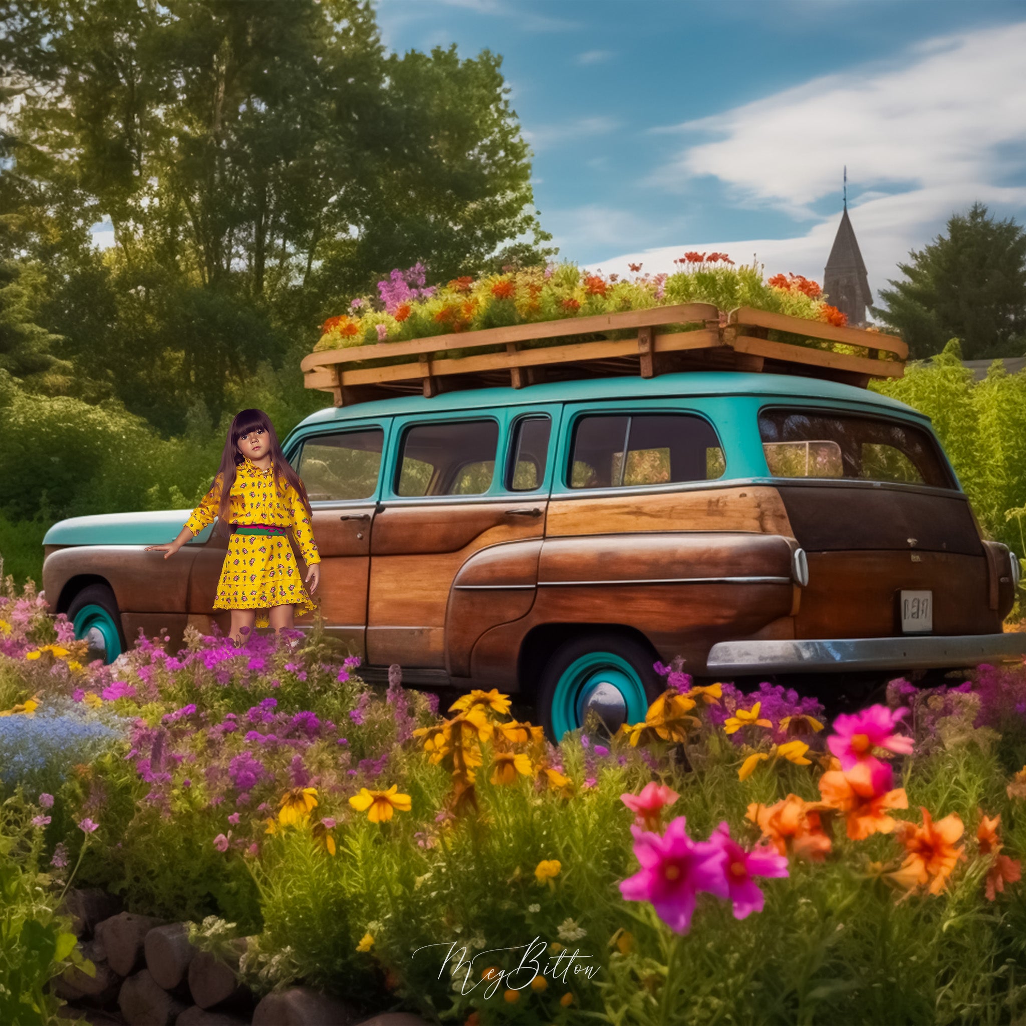 Digital Background: Magical Woodie Wagon - Meg Bitton Productions