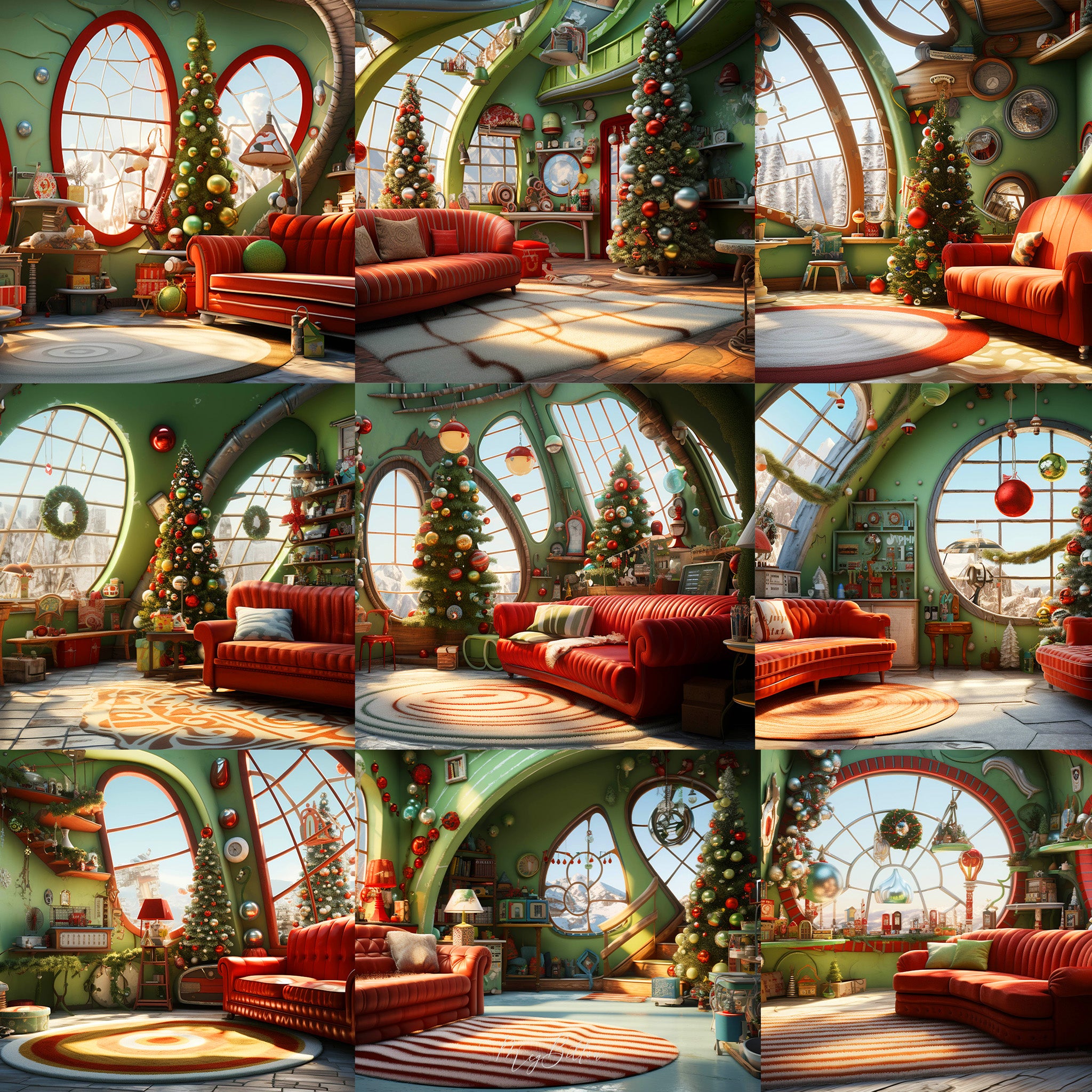 Whimsical Holiday Livingroom Background Bundle