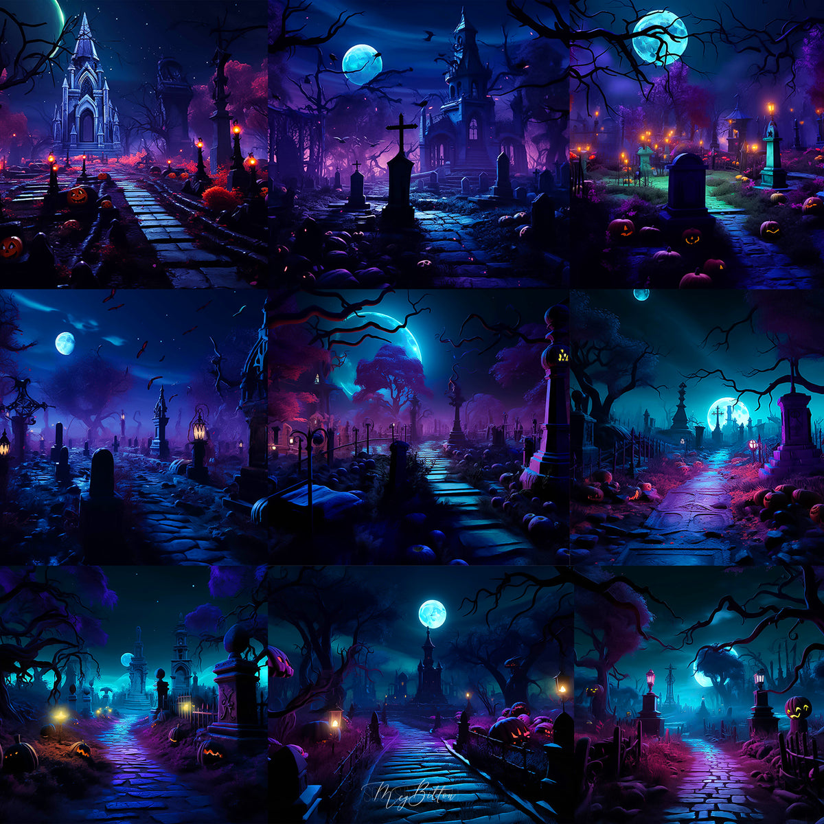 Purple Hallow Cemetery Background Bundle - Meg Bitton Productions