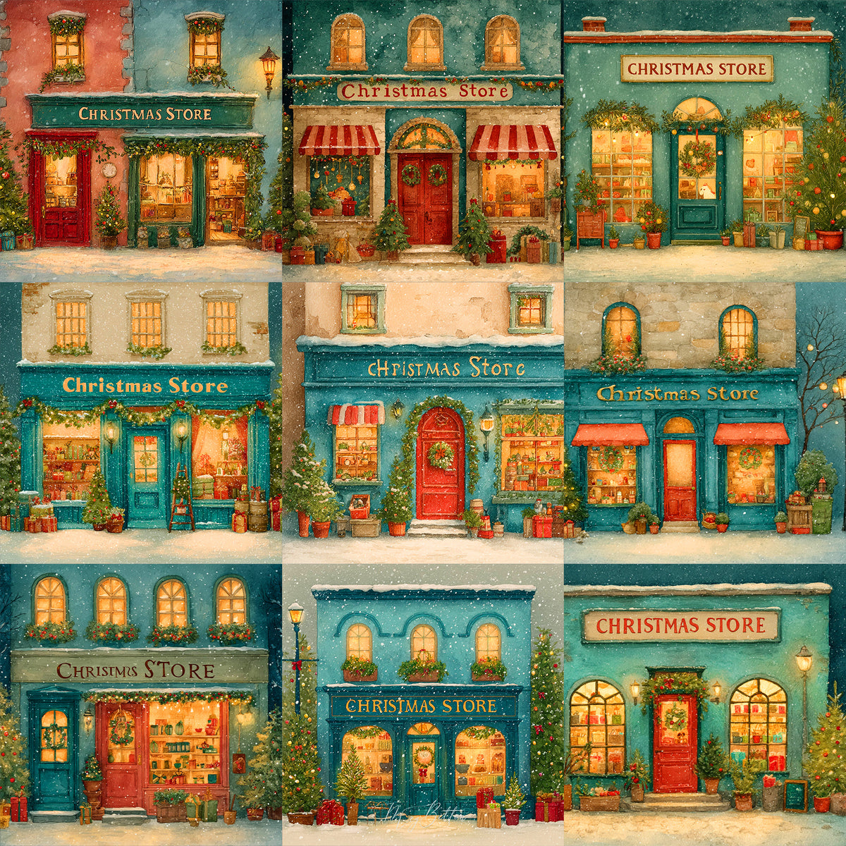 Illustrated Christmas Shop Background Bundle