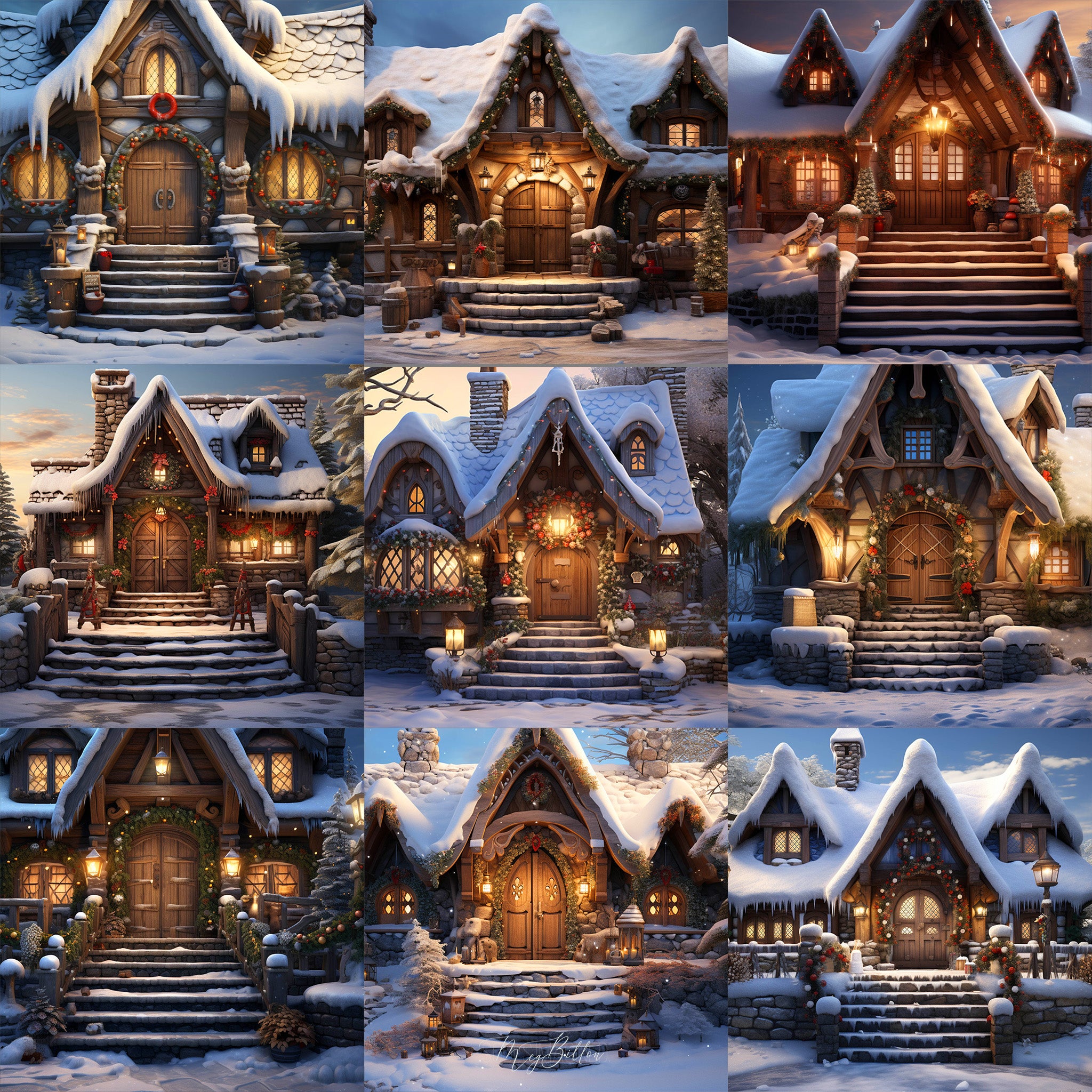 Winter Holiday Cabin Background Bundle