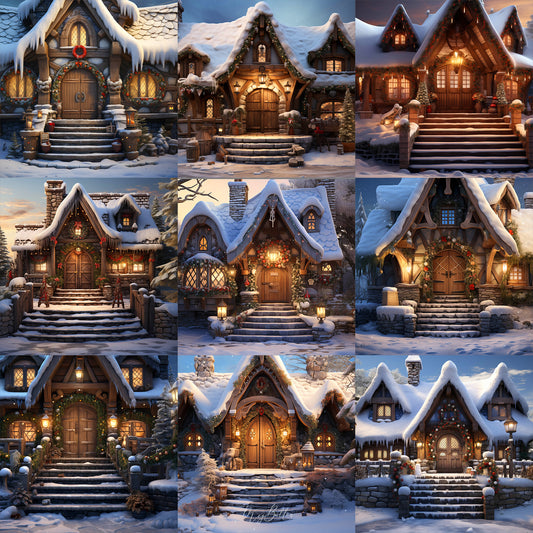 Winter Holiday Cabin Background Bundle - Meg Bitton Productions