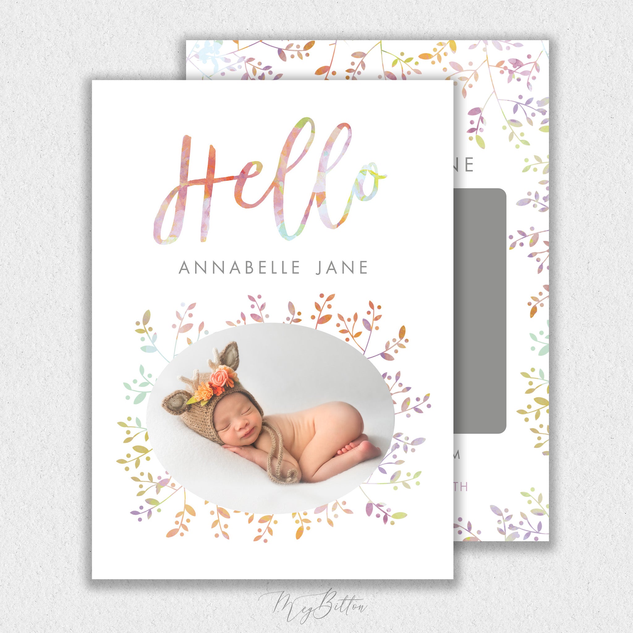 Girl Hello Floral Announcement Template