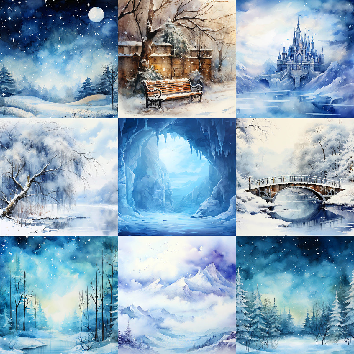 Ultimate Illustrated Winter Landscape Background Bundle - Meg Bitton Productions