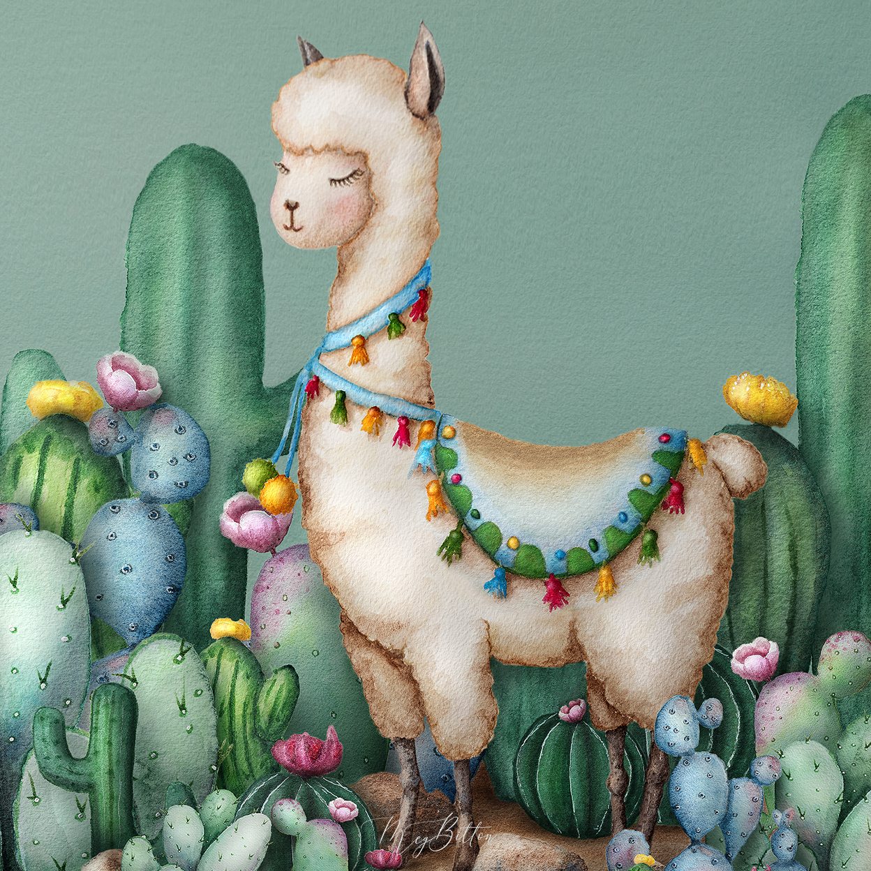 Digital Background: Llama and Cactus - Meg Bitton Productions