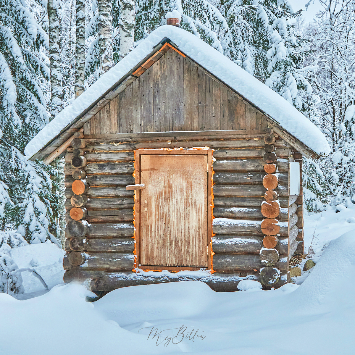Digital Background: Little Snowy Cabin - Meg Bitton Productions