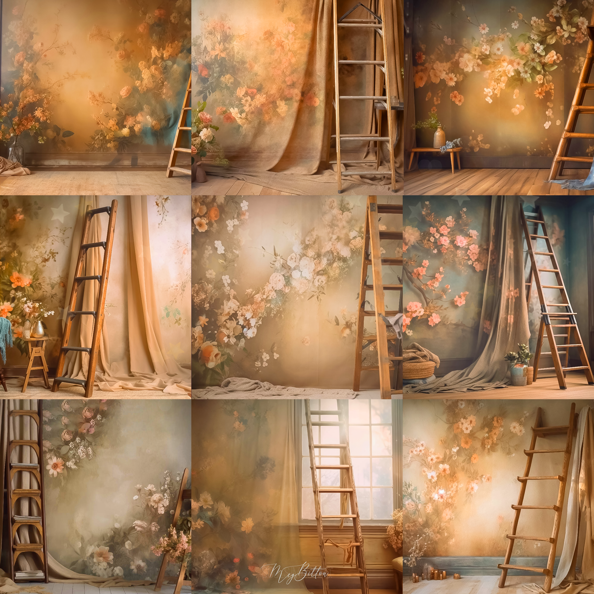 Antique Ladder Digital Background Bundle