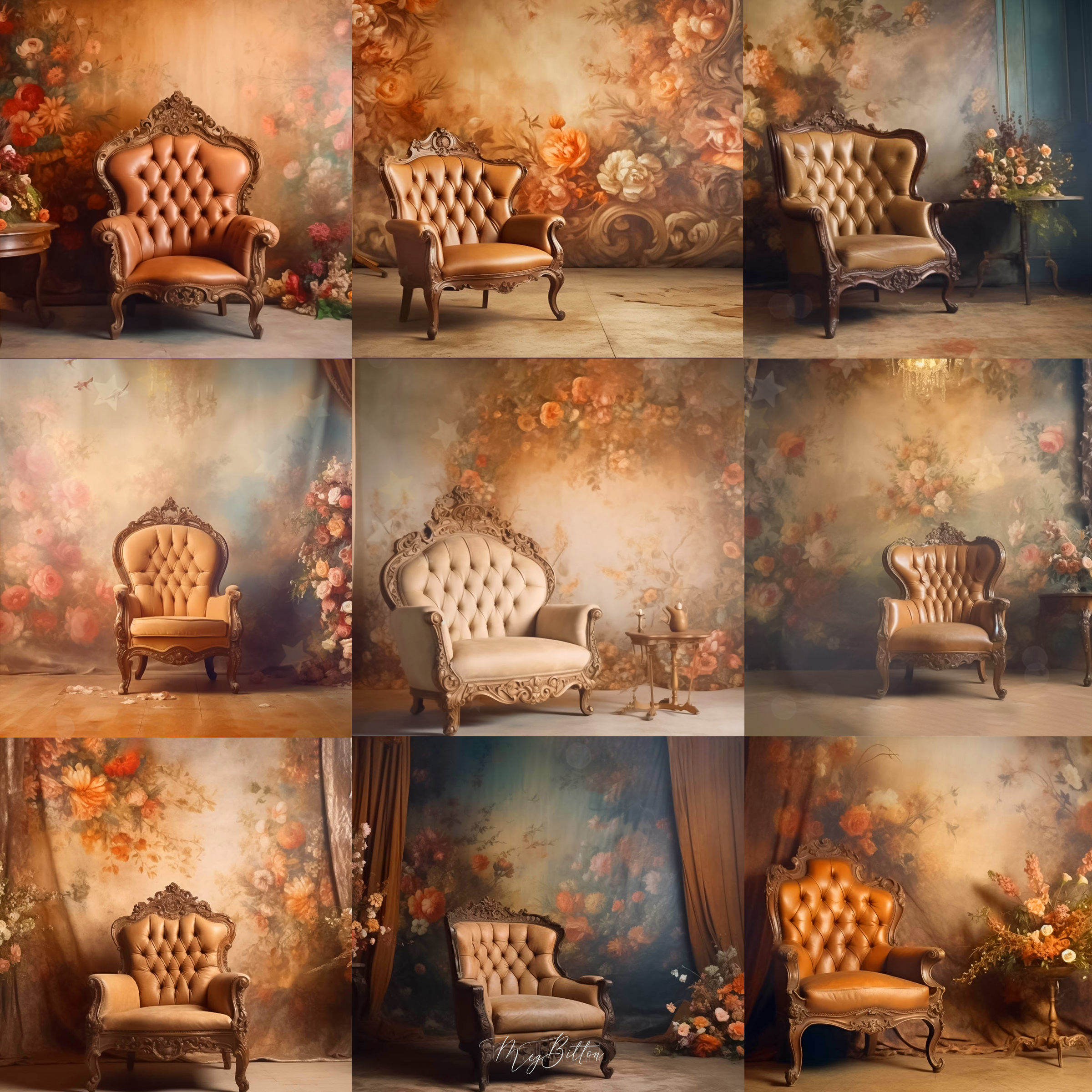 Antique Tufted Chair Digital Background Bundle