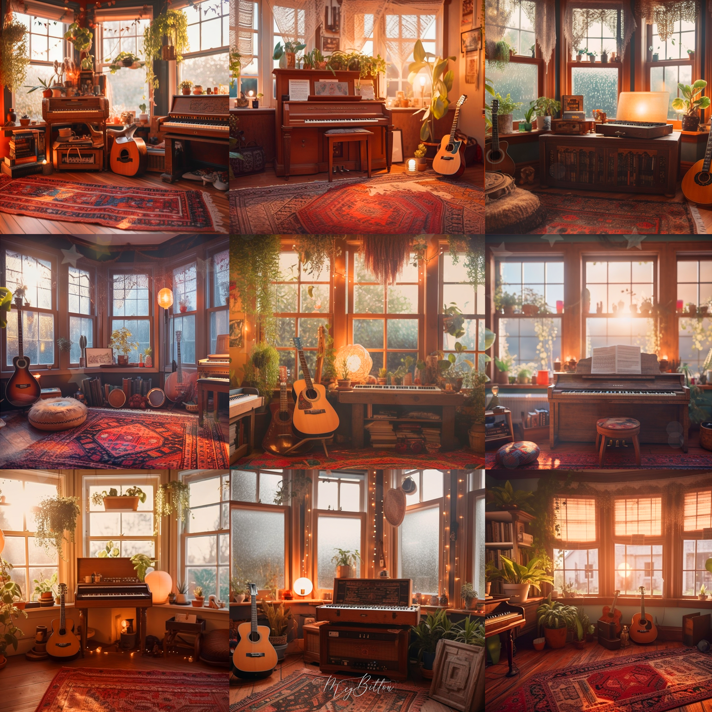 Boho Music Rooms Digital Background Bundle