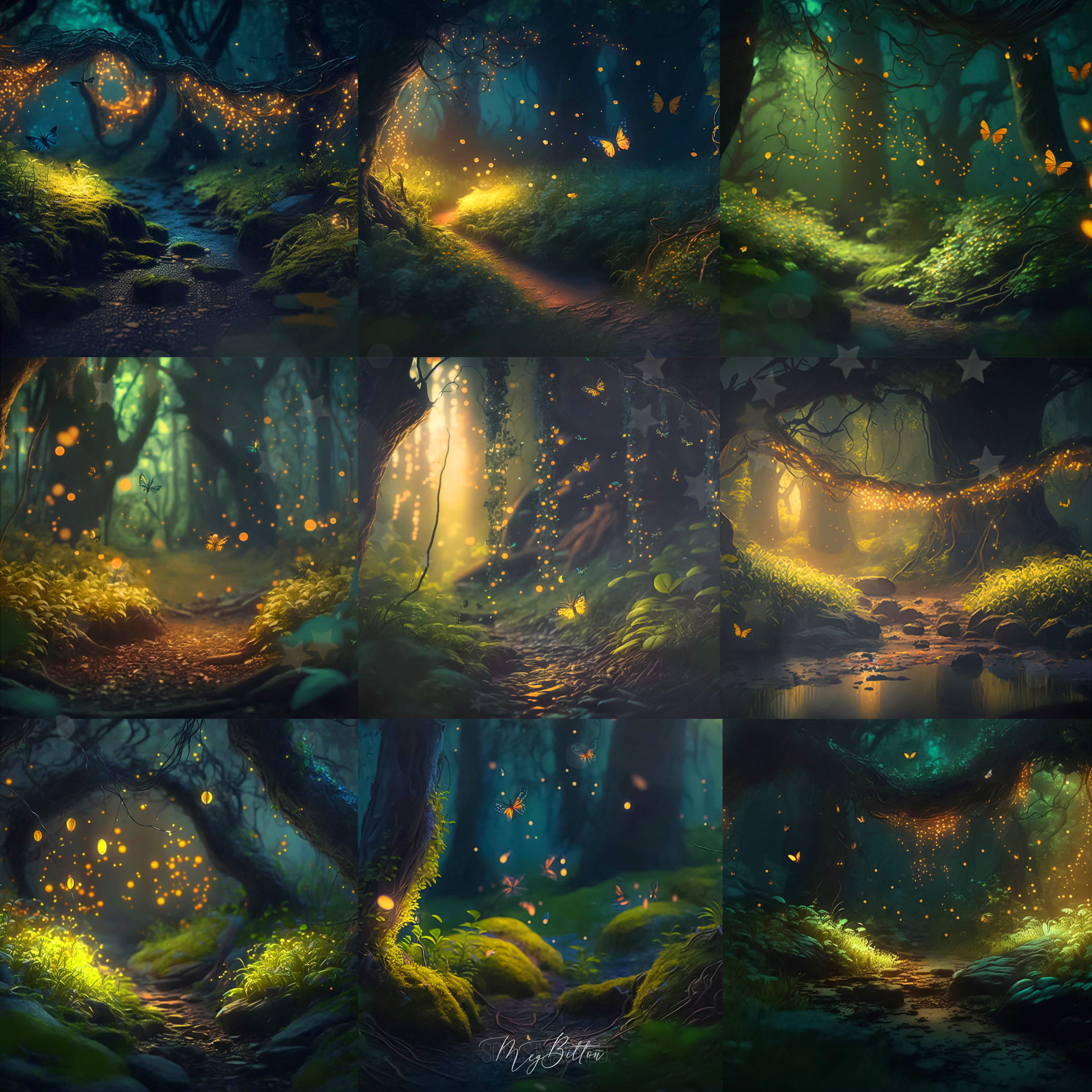 Firefly Forest Digital Background Bundle