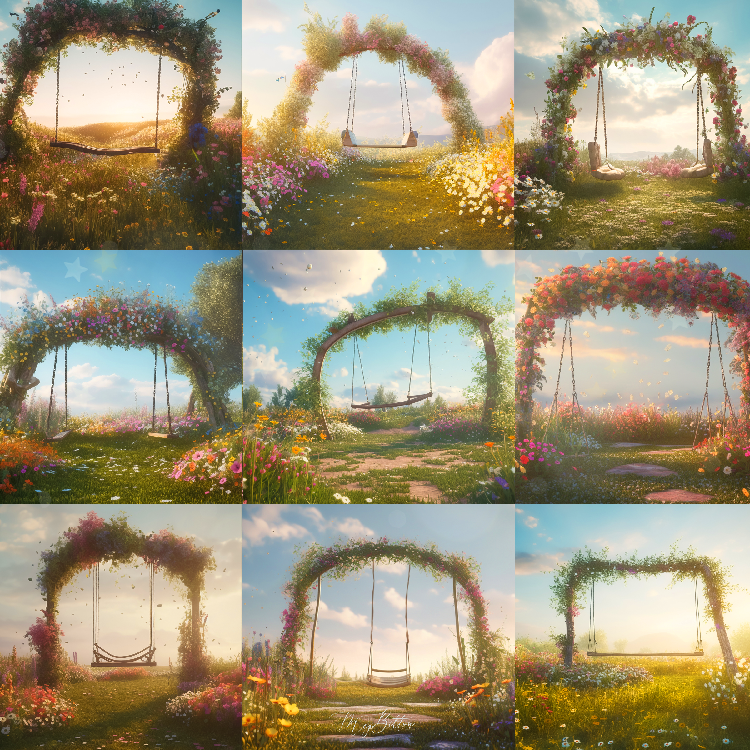 Floral Swing Arches Digital Background Bundle