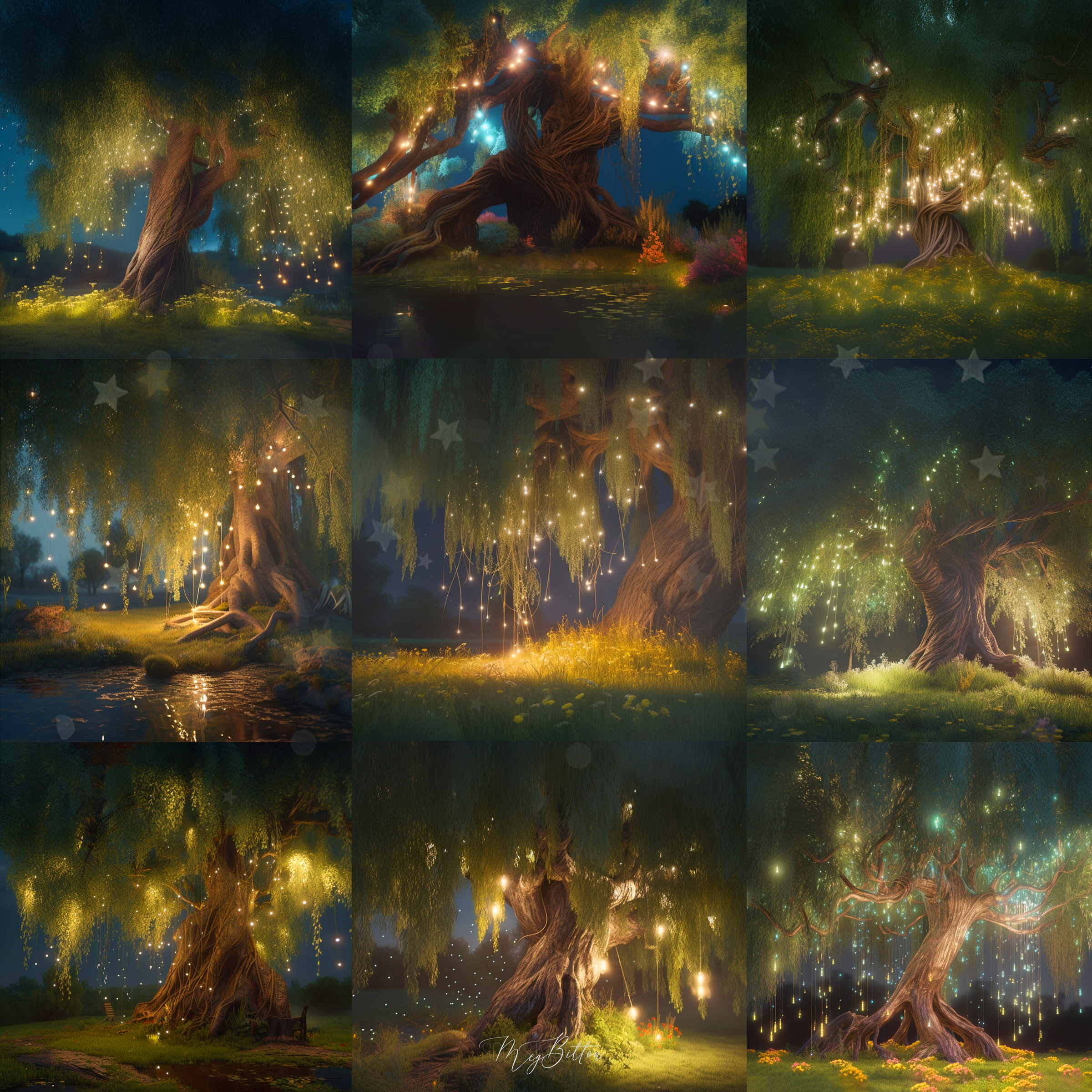 Magical Willow Tree Digital Background Bundle