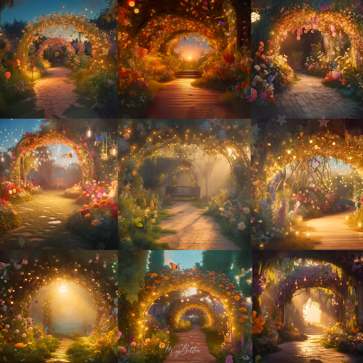 Fantasy Floral Arch Digital Background Bundle - Meg Bitton Productions