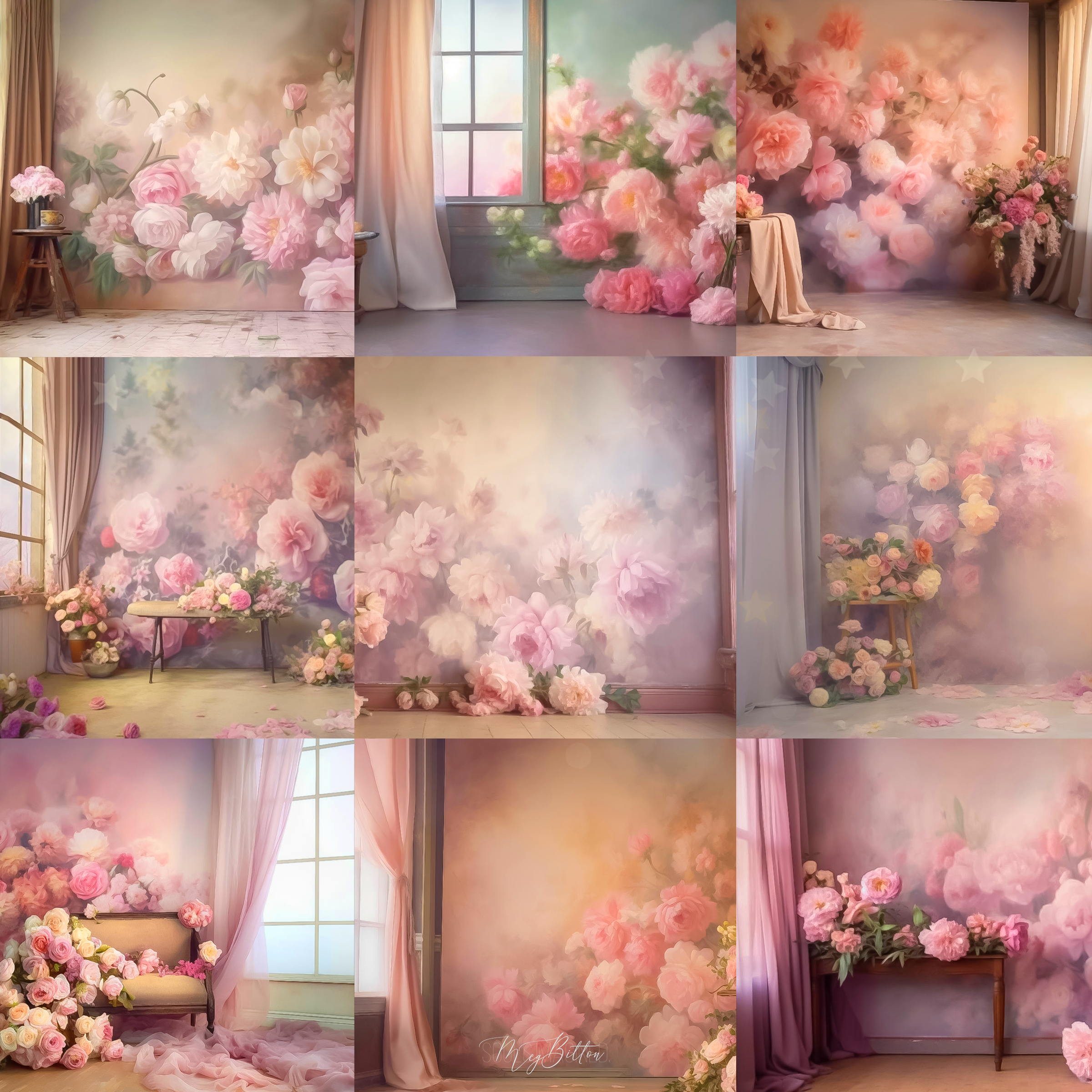 Floral Window Setting Digital Background Bundle