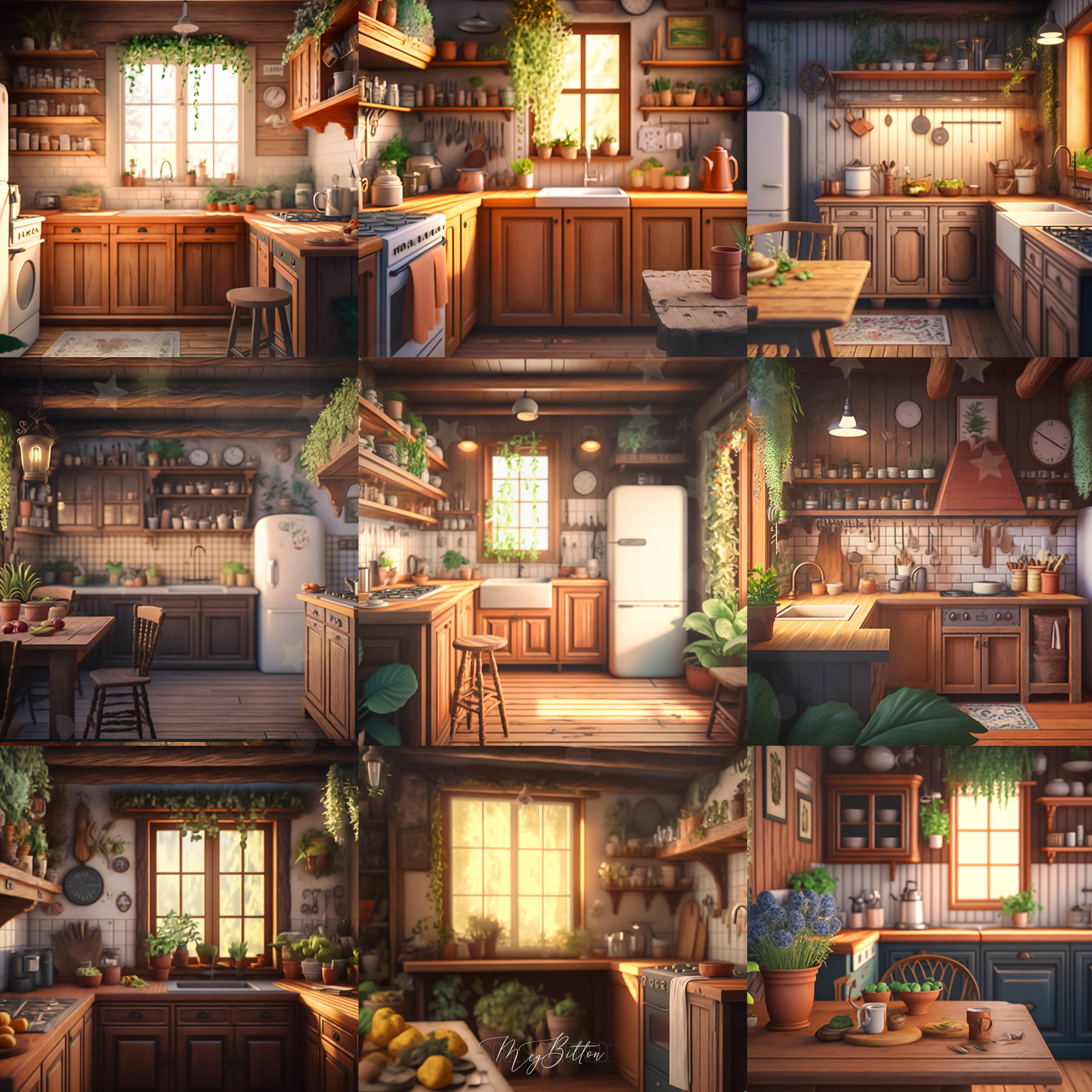 Rustic Cabin Kitchens Digital Background Bundle