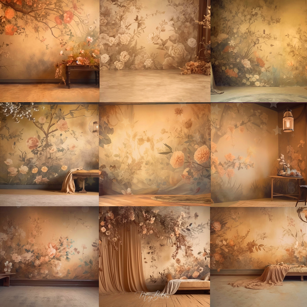 Neutral Fine Art Rooms Digital Background Bundle - Meg Bitton Productions