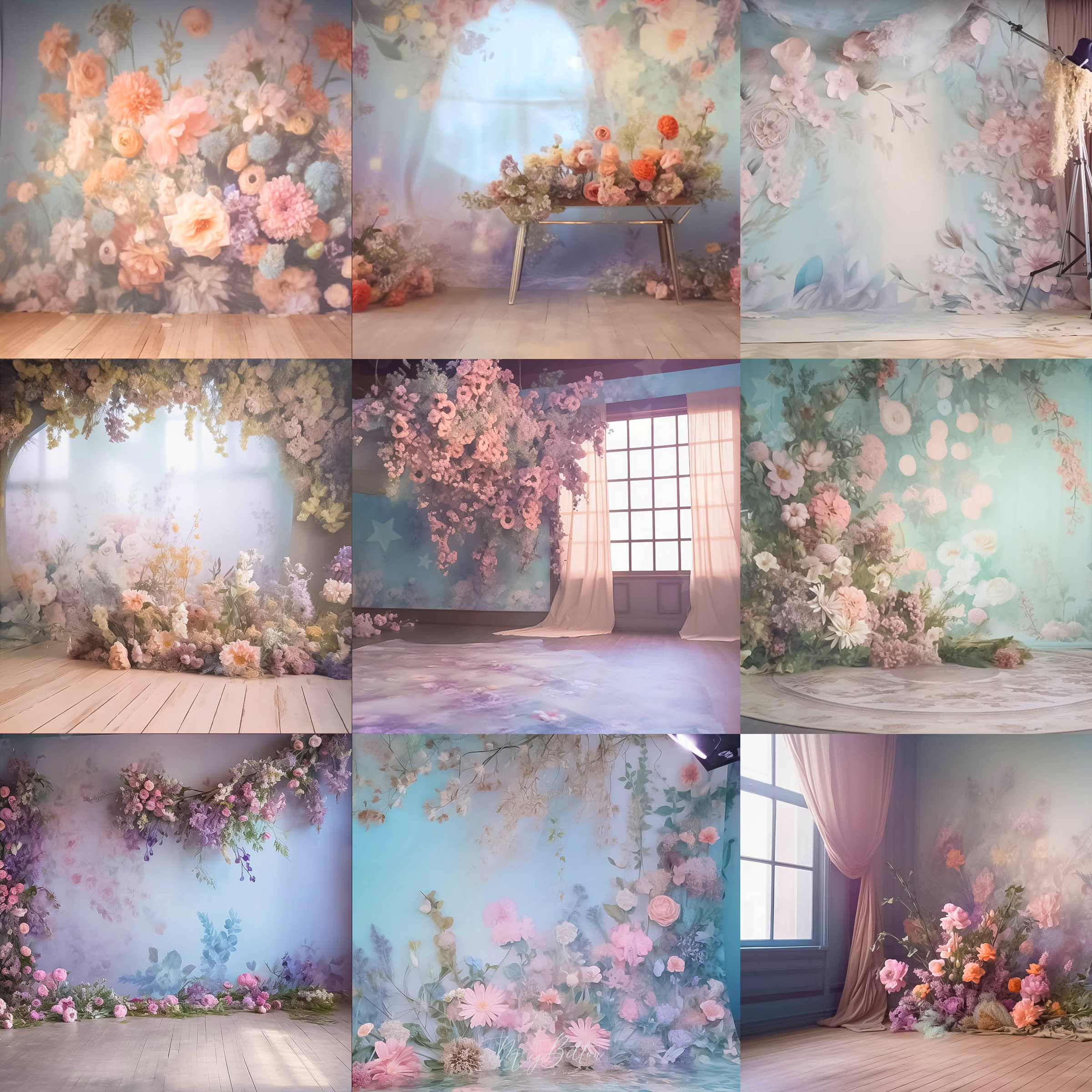 Pastel Floral Fine Art Digital Background Bundle