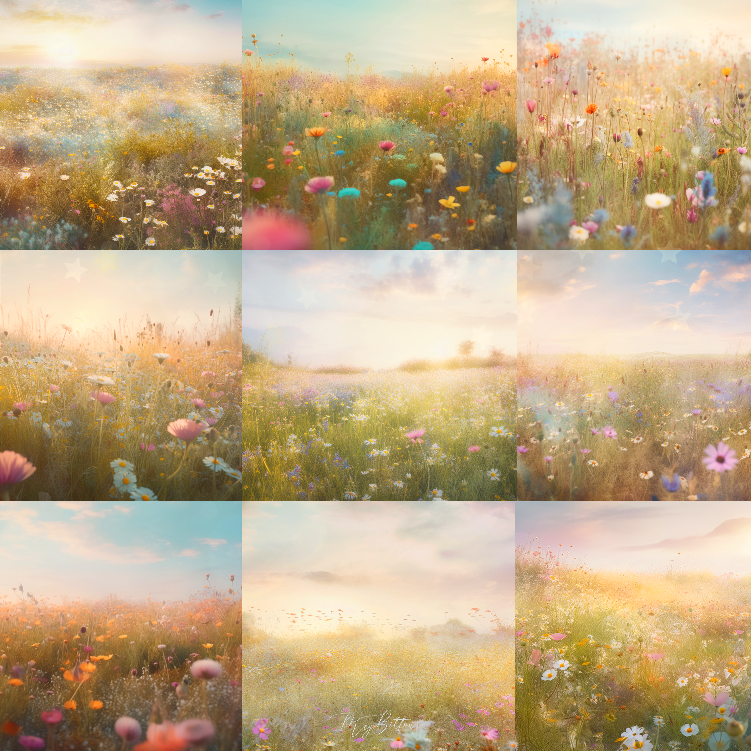 Pastel Wildflower Fields Digital Background Bundle - Meg Bitton Productions