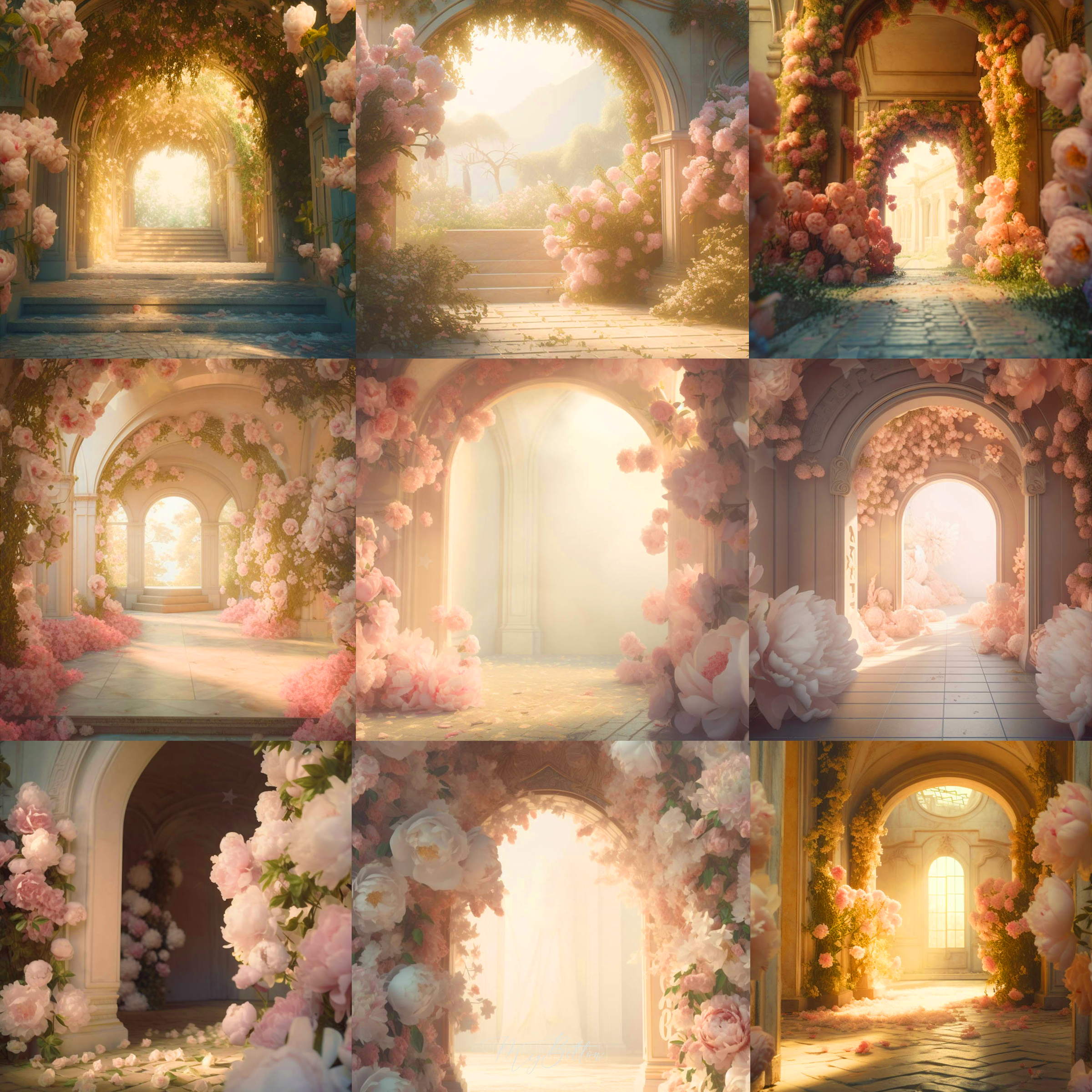 Peonies Arches Digital Background Bundle