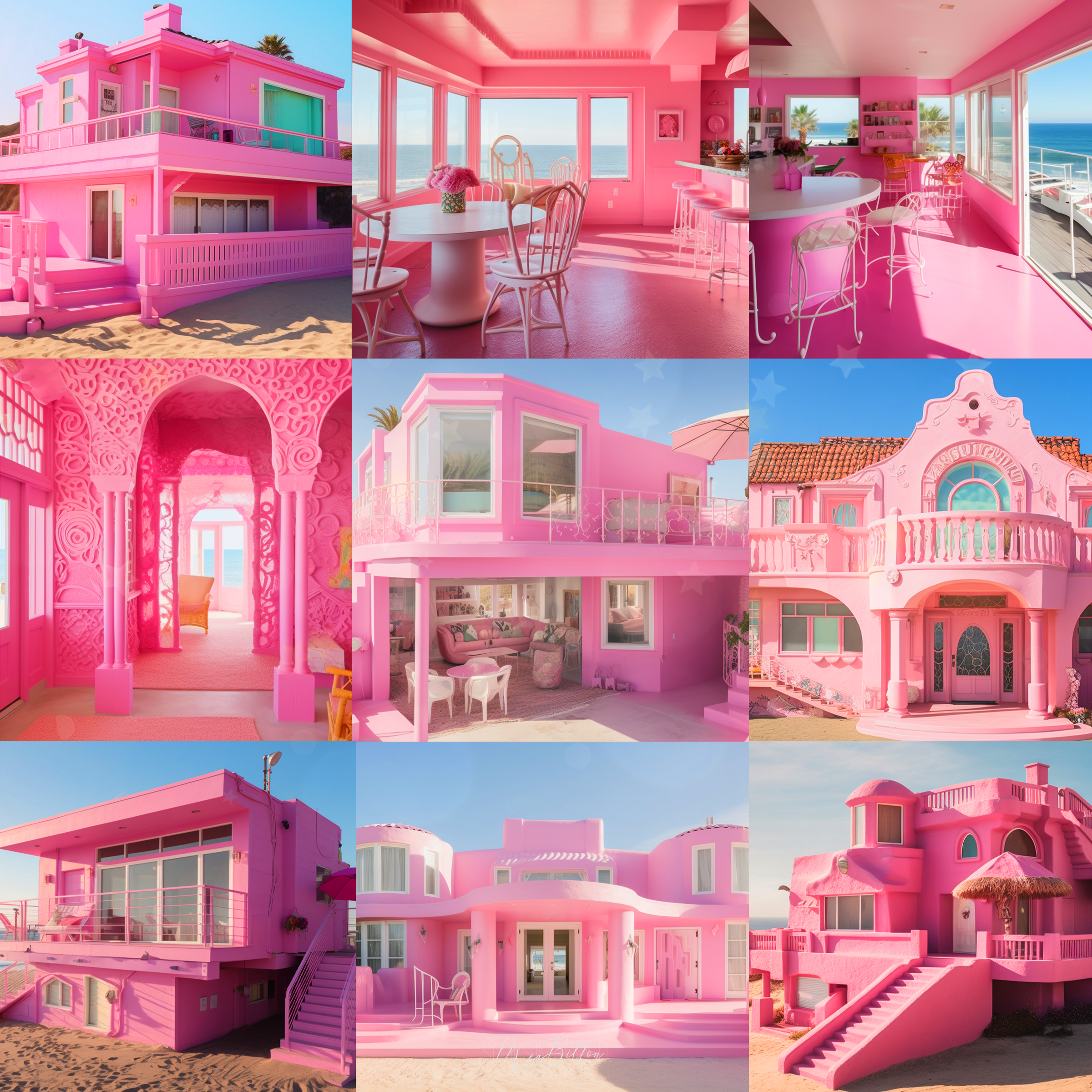 Pink Beach House Digital Background Bundle