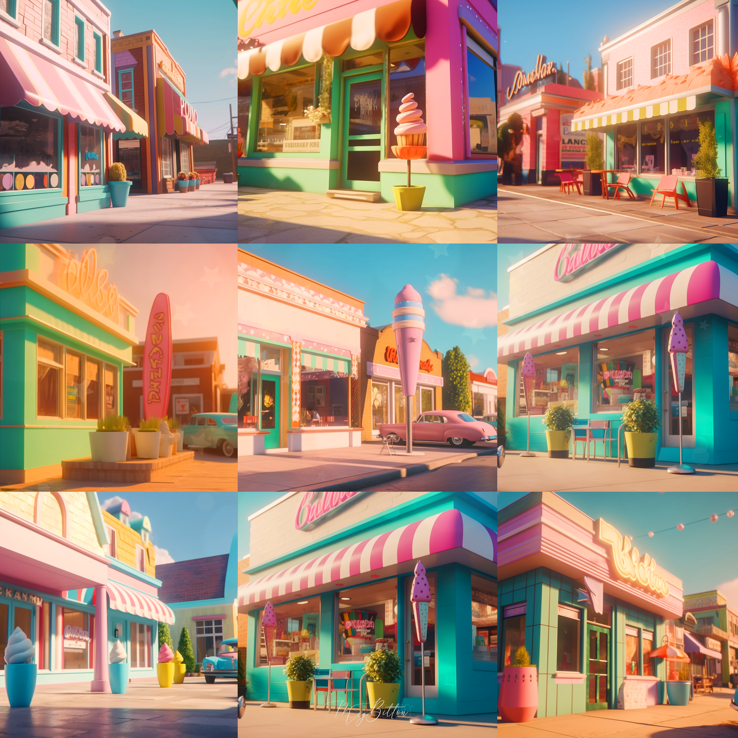 Retro Ice Cream Shops Digital Background Bundle