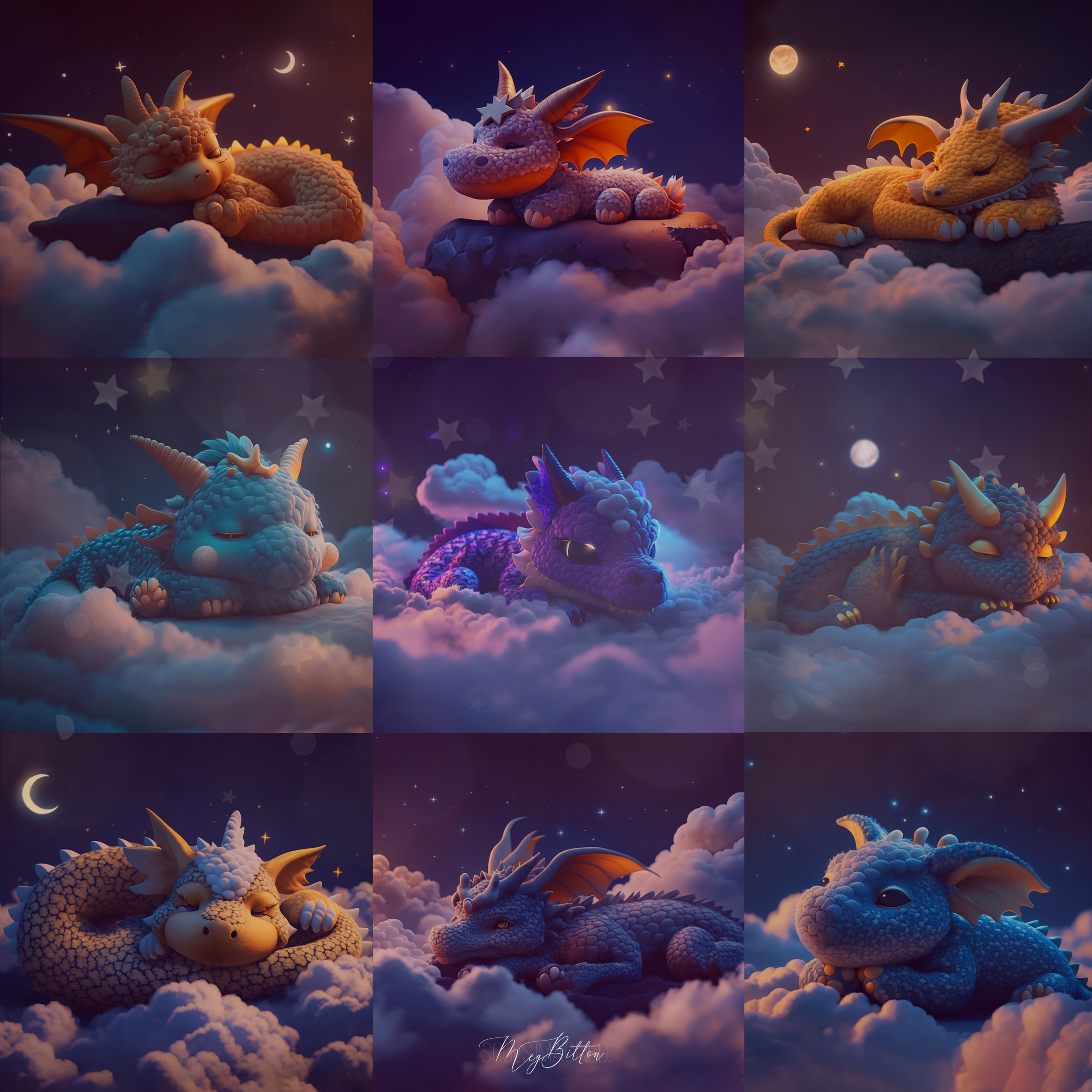 Sleepy Dragon Babies Digital Background Bundle