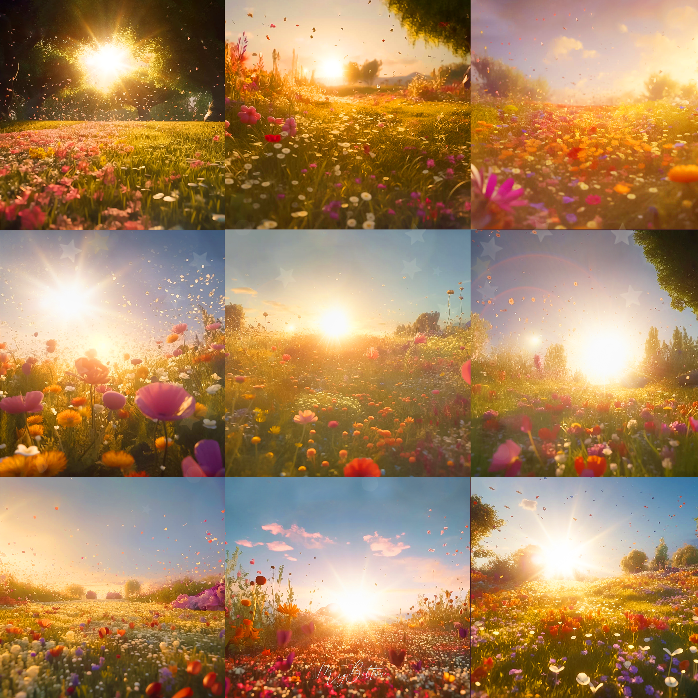 Spring Flower Field DIgital Background Bundle