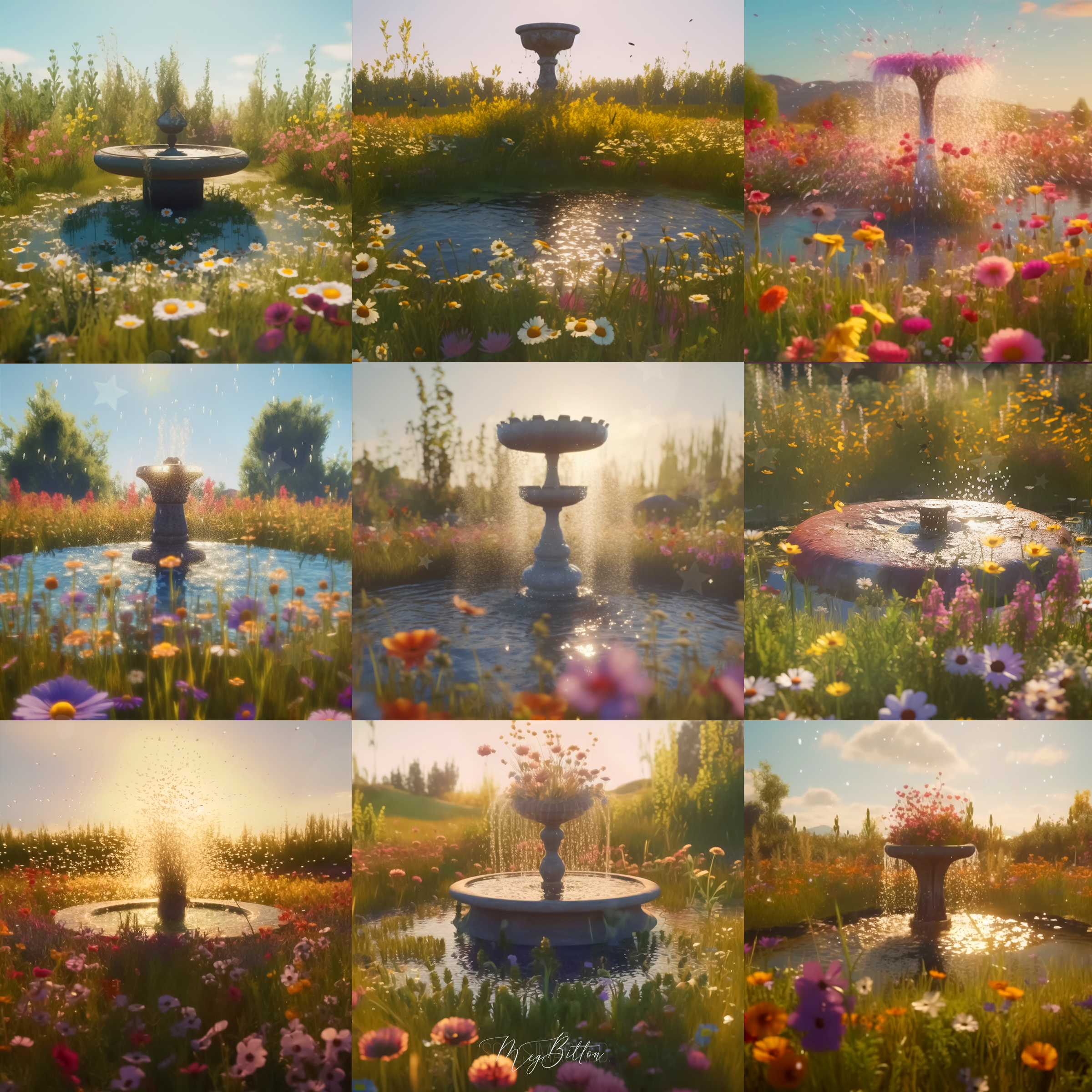 Spring Fountains Digital Background Bundle