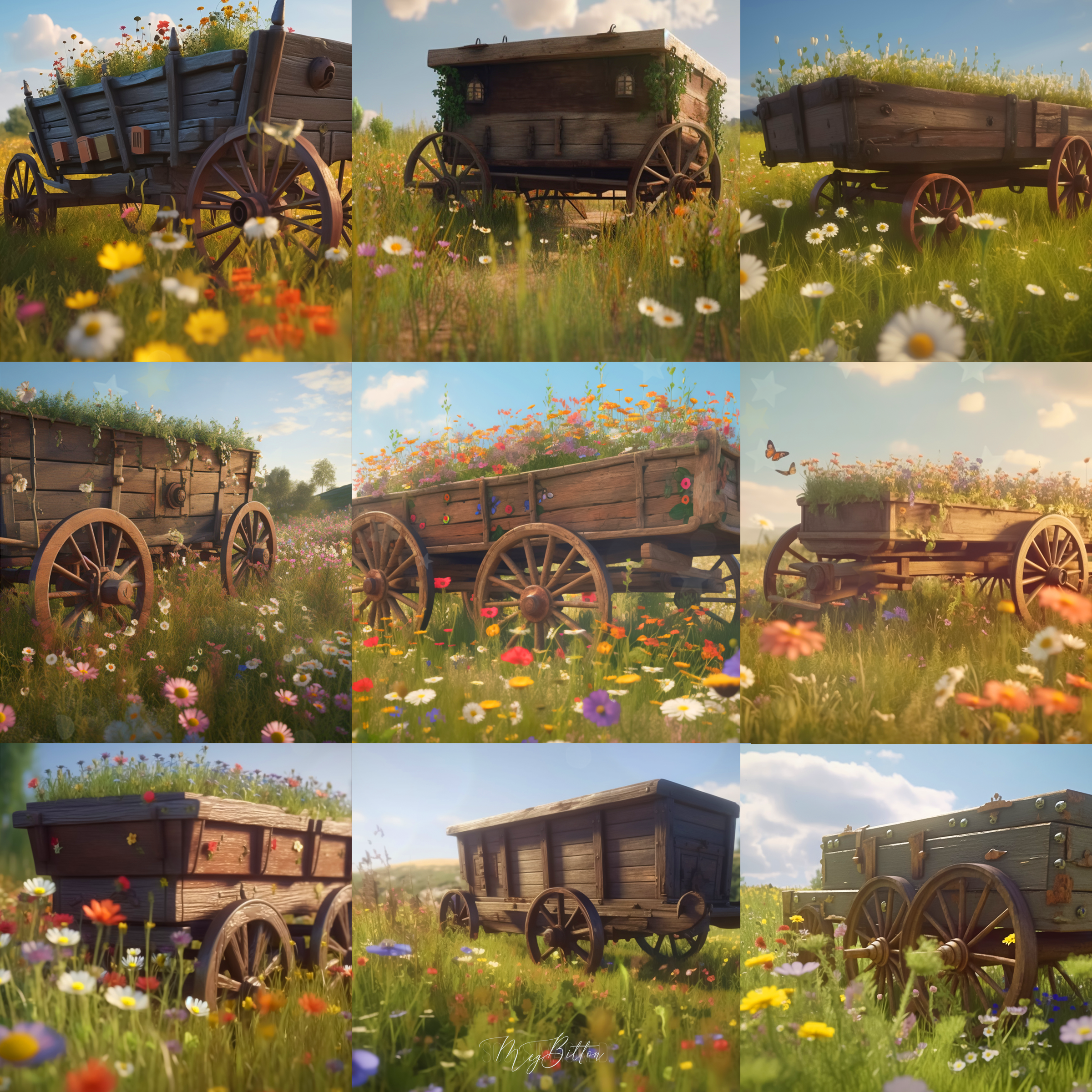 Spring Wagon Digital Background Bundle