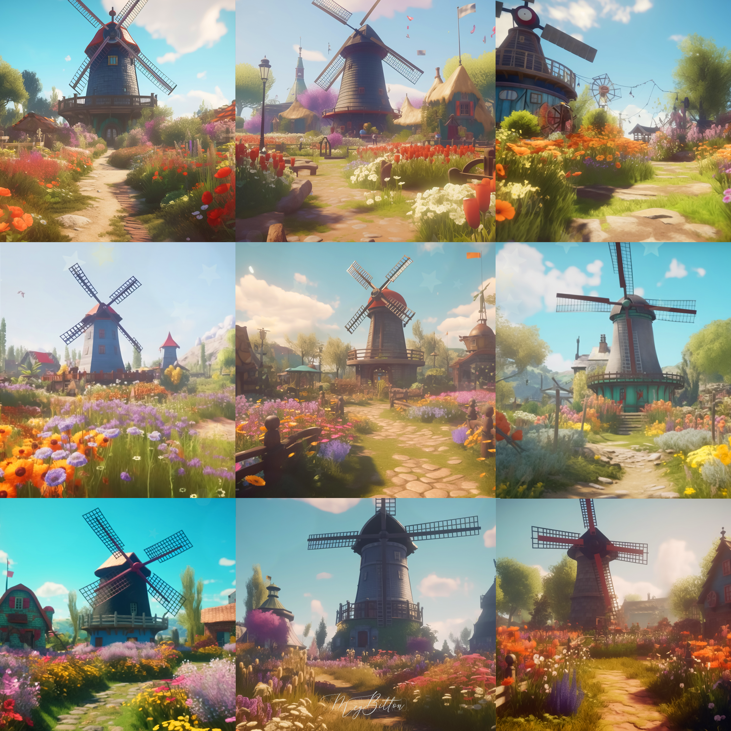 Spring Windmill Digital Background Bundle