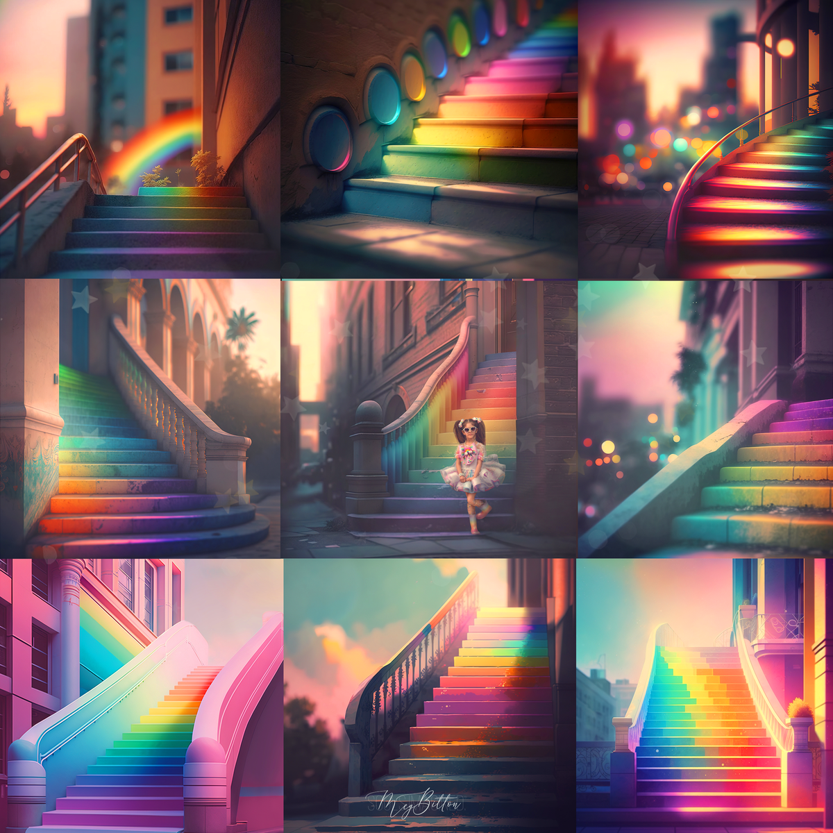 Rainbow Stairs Digital Background Bundle - Meg Bitton Productions