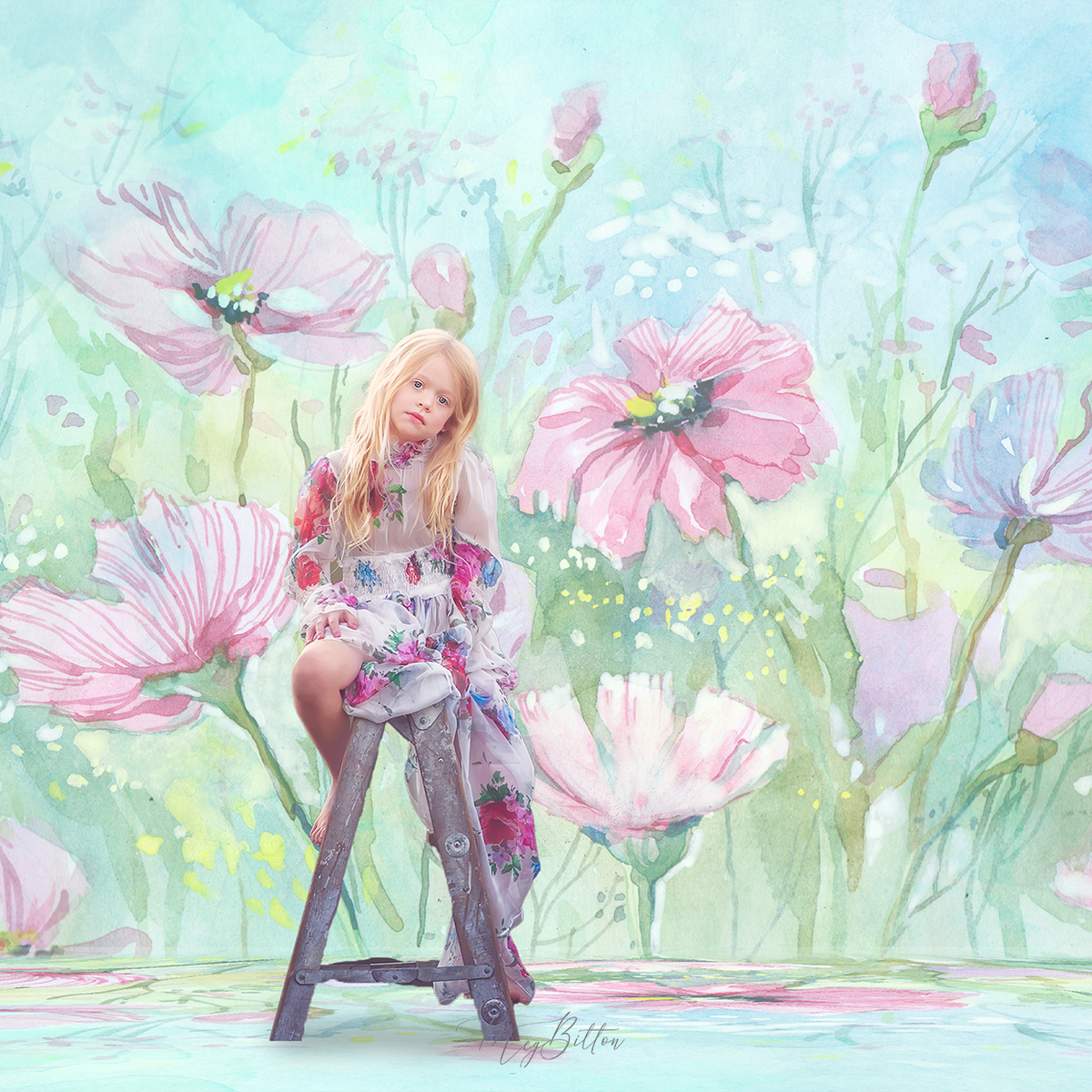 Digital Studio Backdrop: Watercolor Poppies - Meg Bitton Productions