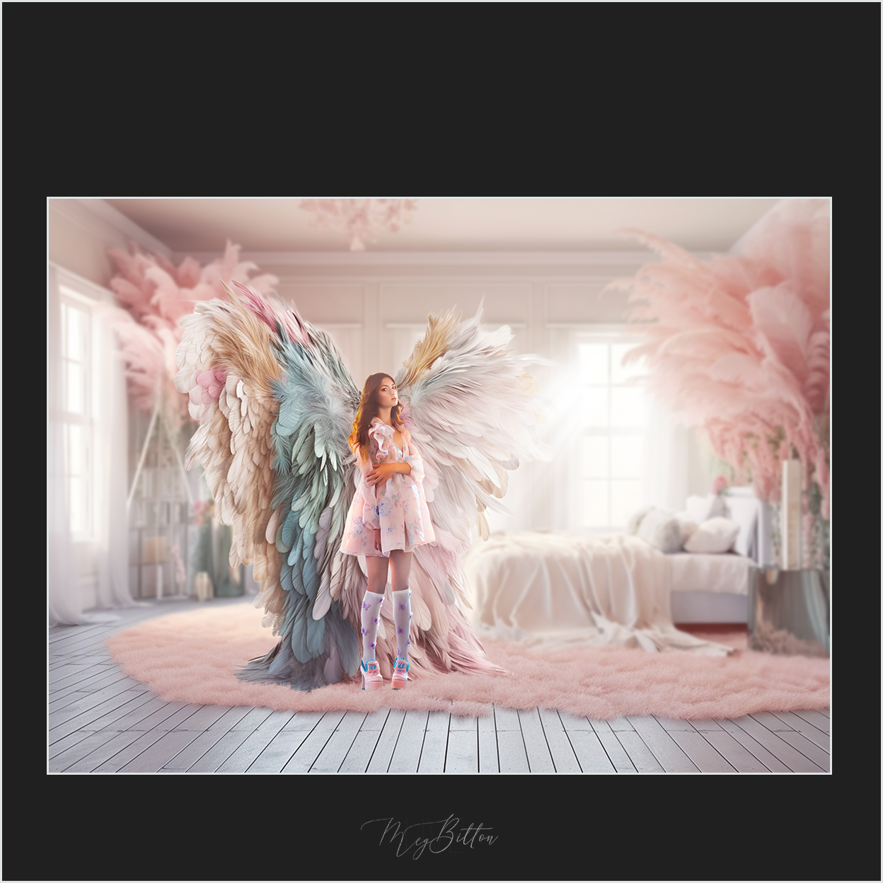 Magical Elegant Pastel Feathered Wing Overlays