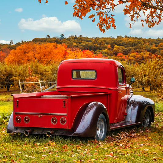 Digital Background: Fall Red Truck - Meg Bitton Productions