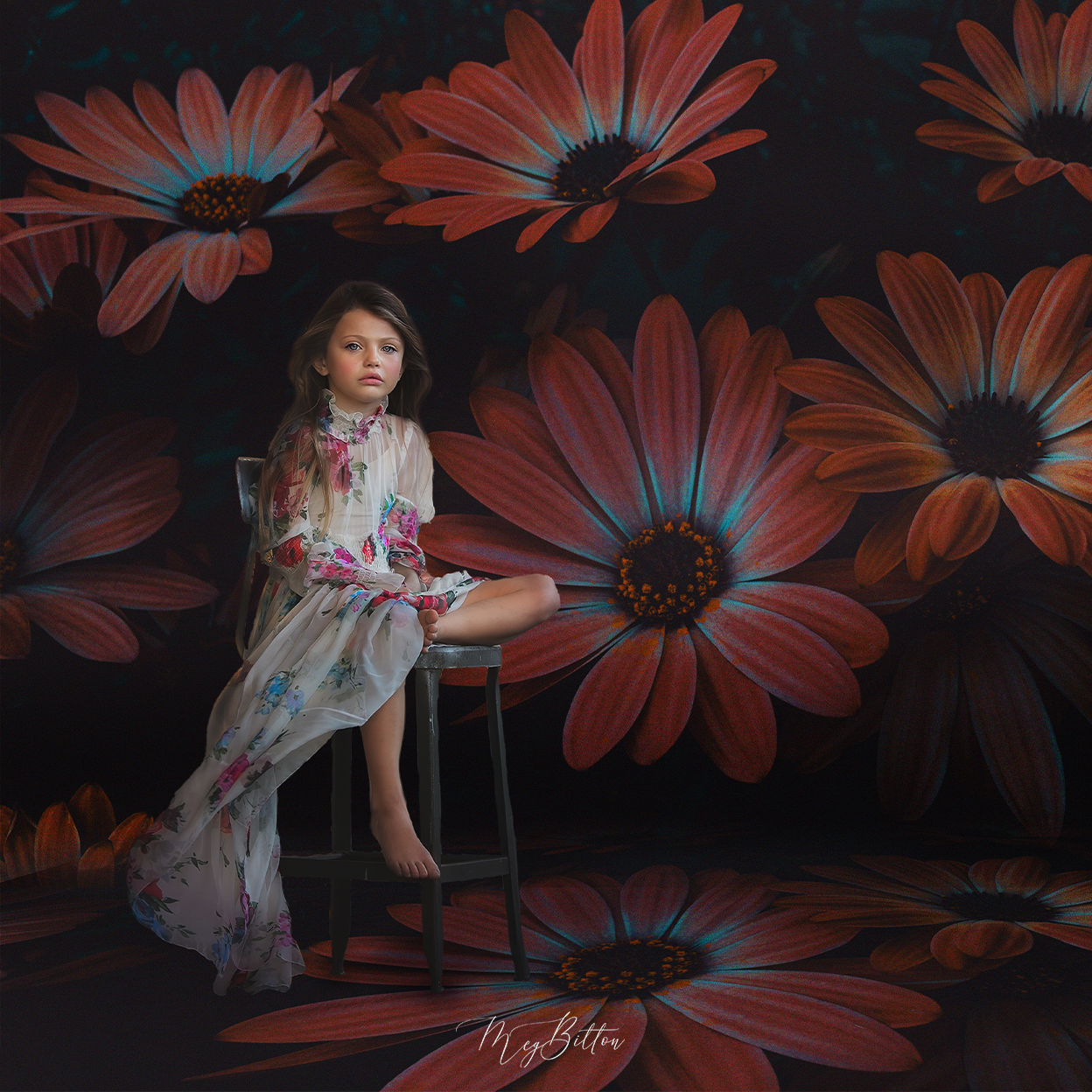 Digital Studio Backdrop: Orange Floral - Meg Bitton Productions