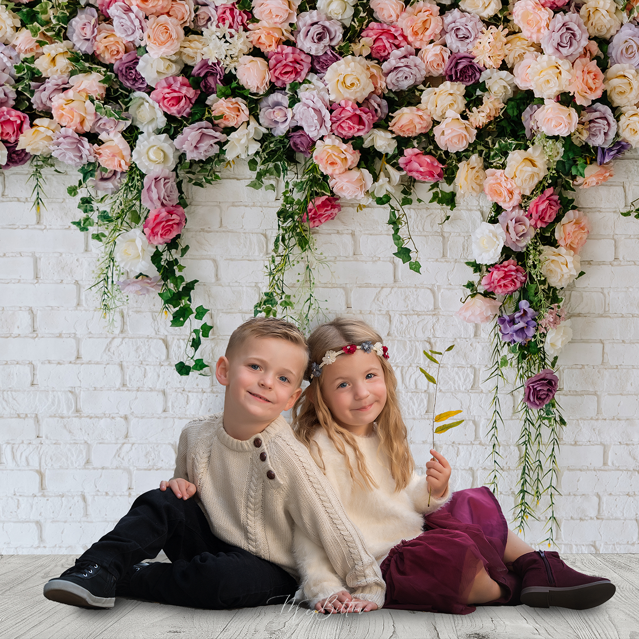 Digital Studio Backdrop: Roses and Bricks