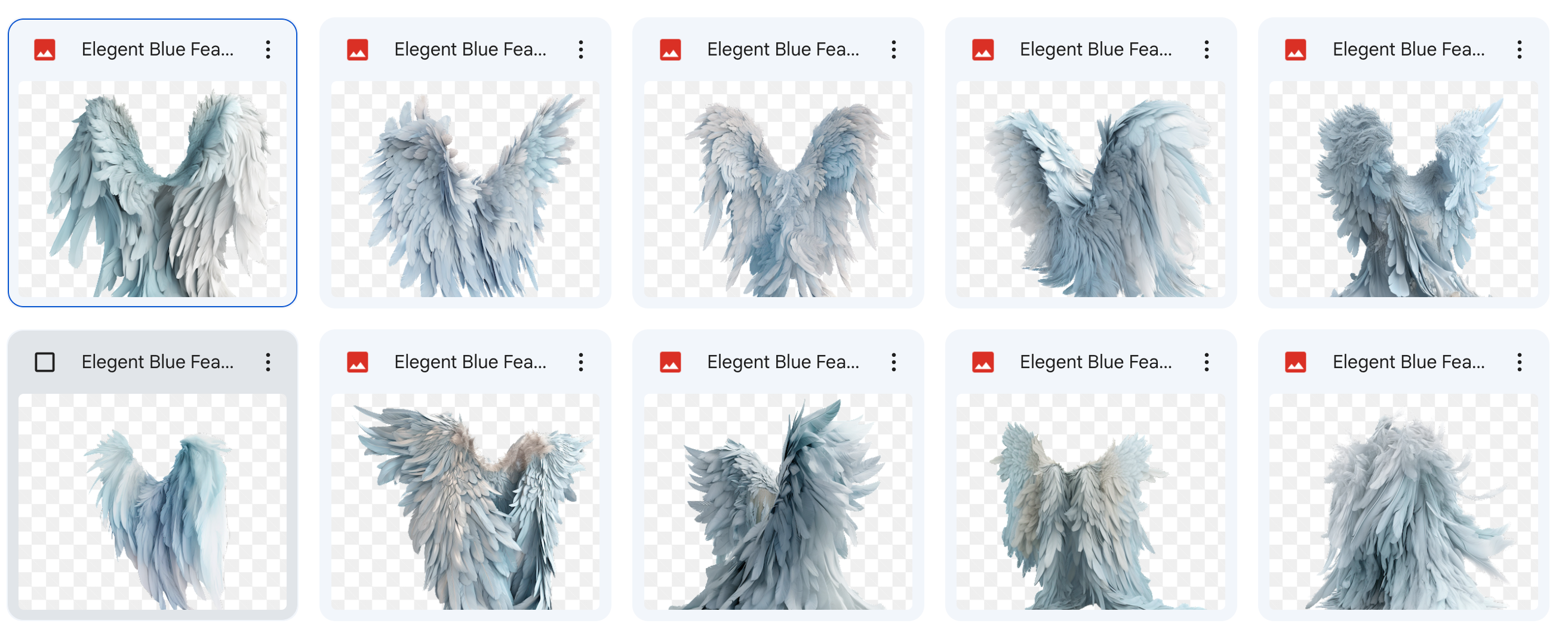 Elegant Blue Feathered Wing Overlays - Meg Bitton Productions