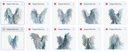 Elegant Blue Feathered Wing Overlays